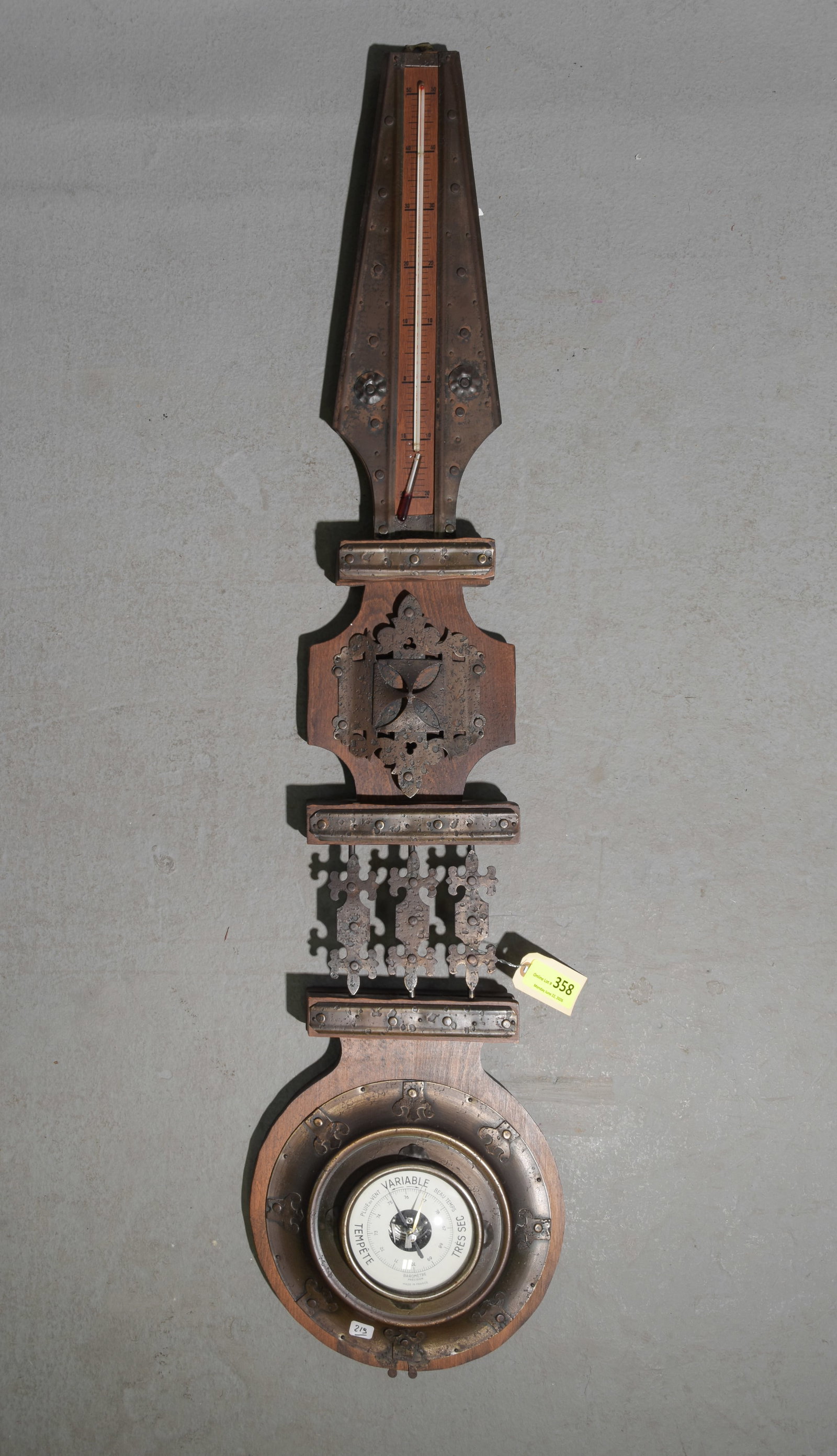 French Oak & Metal Thermometer Barometer (1 of 4)