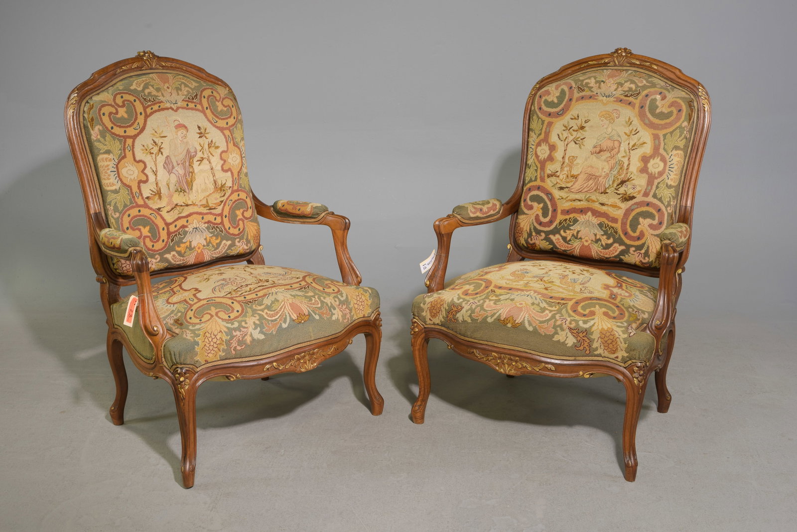 Louis XV Style Pair of Upholstered Walnut Arm Chairs (1 of 6)