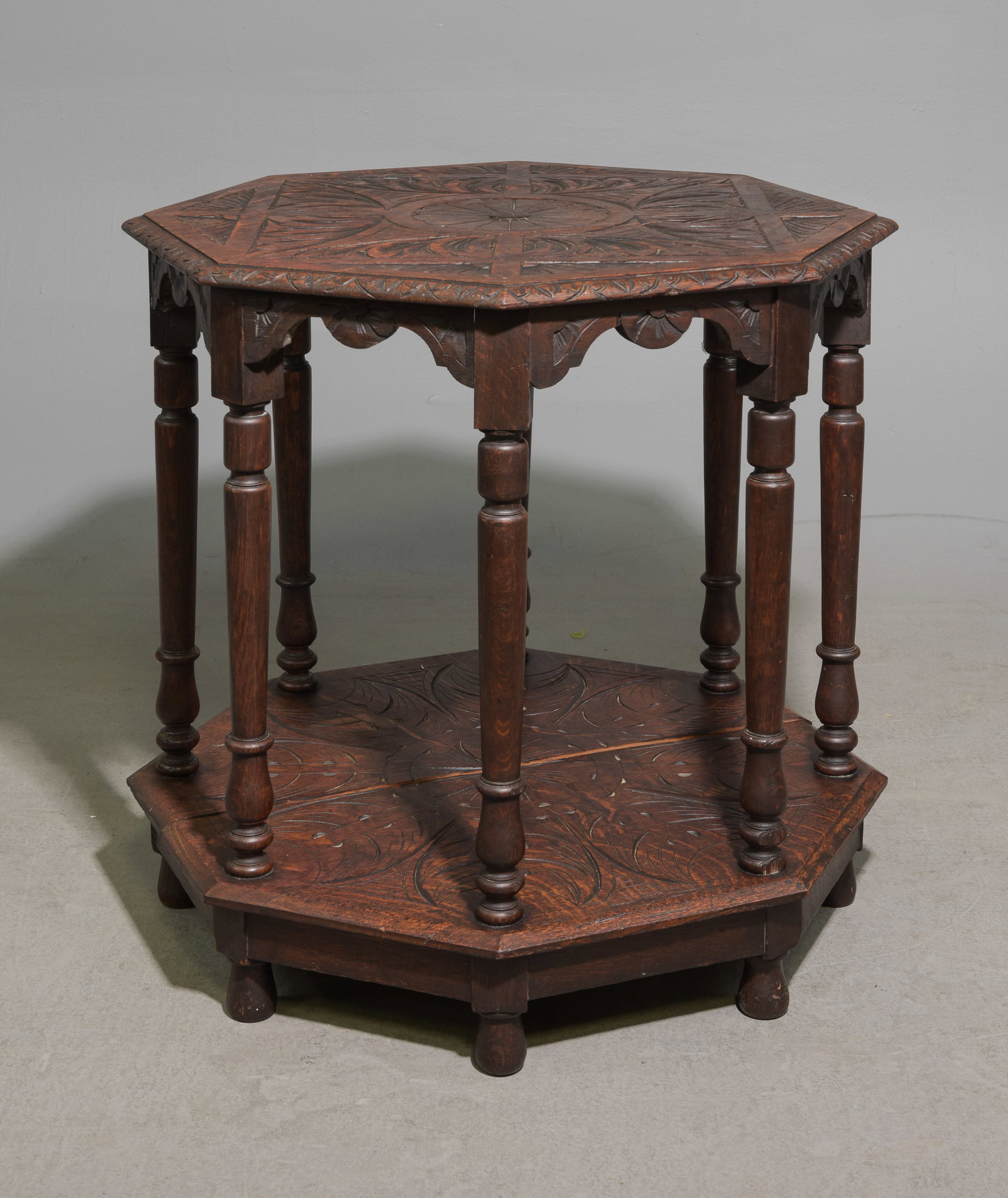 British Carved Oak Two Tier Table c.1920's (1 of 4)