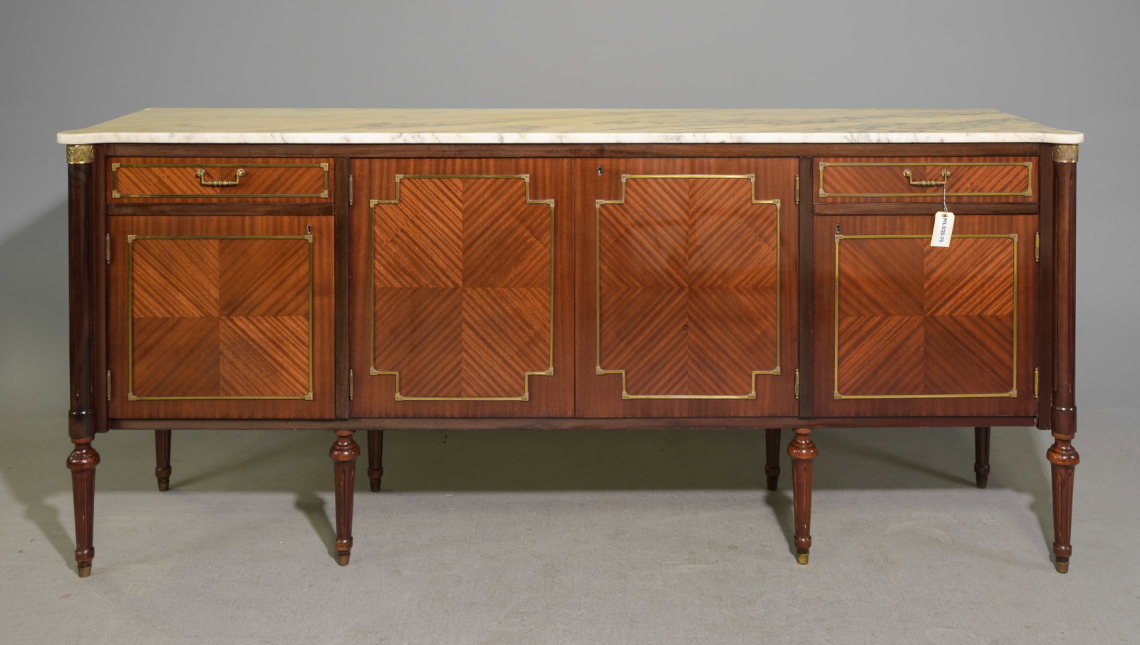 Louis XVI Style Marble Top Sideboard: French Louis XVI Style Marble Top Sideboard / Enfilade - 37 in tall x 85 x 20.5