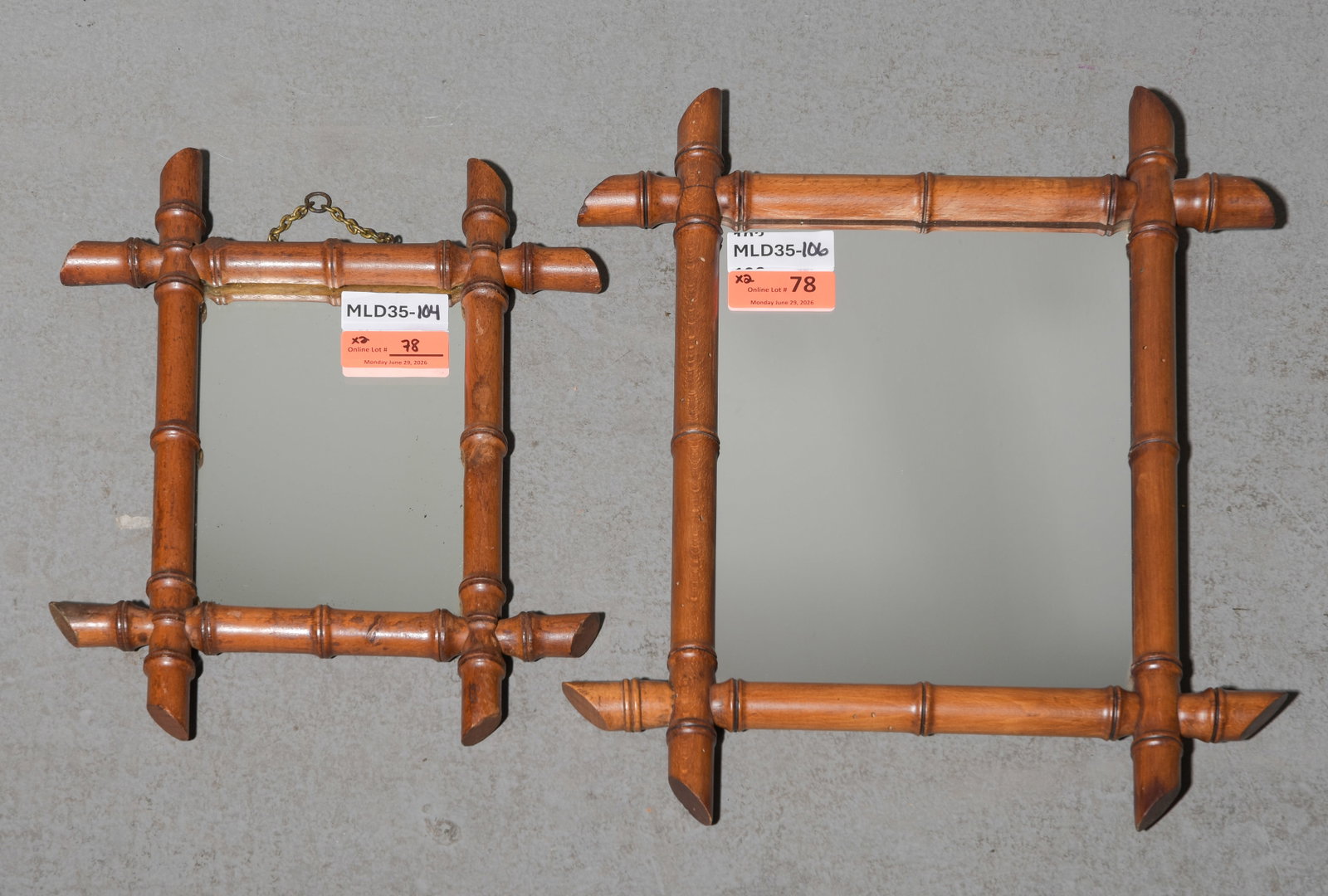 2 Small Faux Bamboo Framed Mirrors #2 (1 of 3)