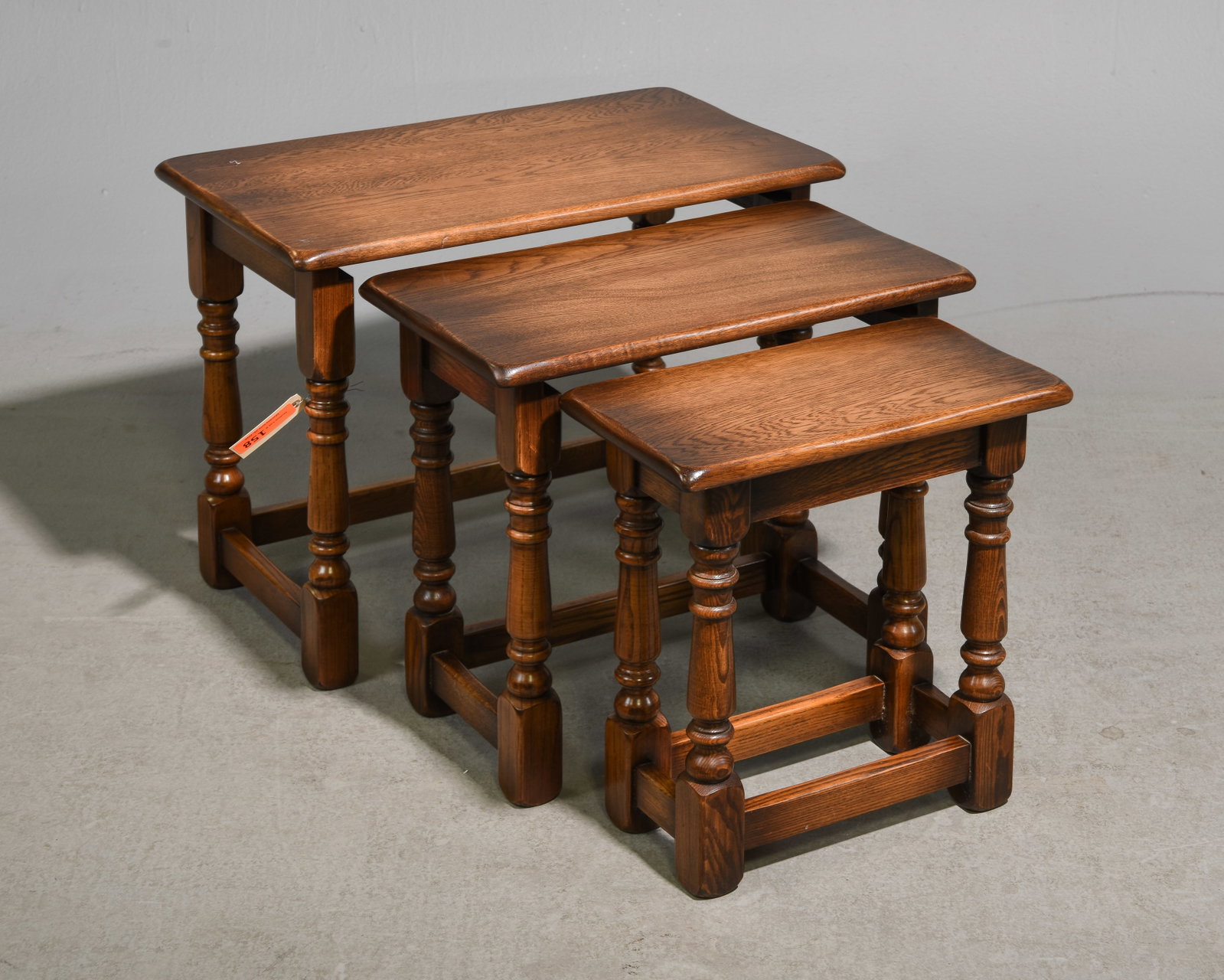 British Oak Nest of Three Tables c.1930's-40's #3: British Oak Nest of Three Tables c.1930's-40's - 19 in tall x 24 x 14, 17.5 in tall x 20 x 11 and 16 in tall x 15.5 x 8