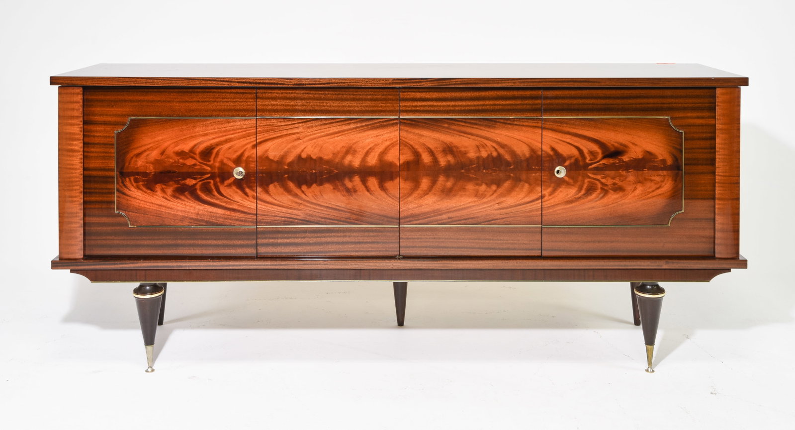 French Mahogany Veneer Four Door Sideboard: French Mahogany Veneer Four Door Sideboard / Enfilade - 38 in tall x 87 x 20
