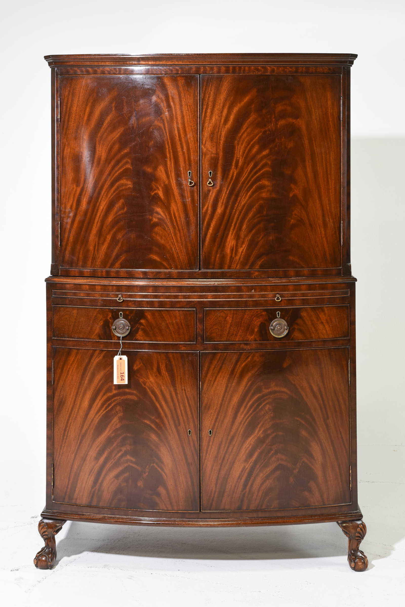 English Mahogany Ball & Claw Cocktail Cabinet: English Mahogany Ball & Claw Cocktail Cabinet c.1940's-50's - 59.5 in tall x 37 x 20