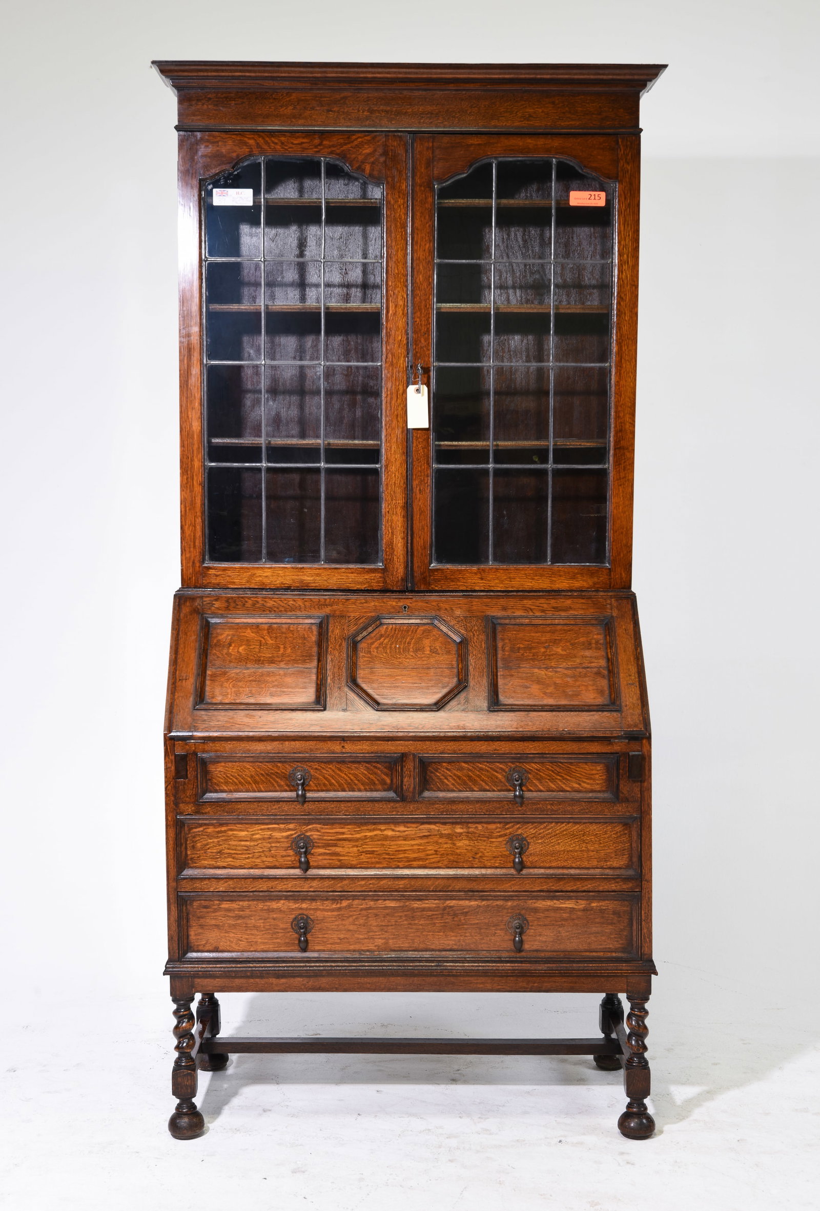 Jacobean Oak Barley Twist Secretary Bookcase (1 of 9)