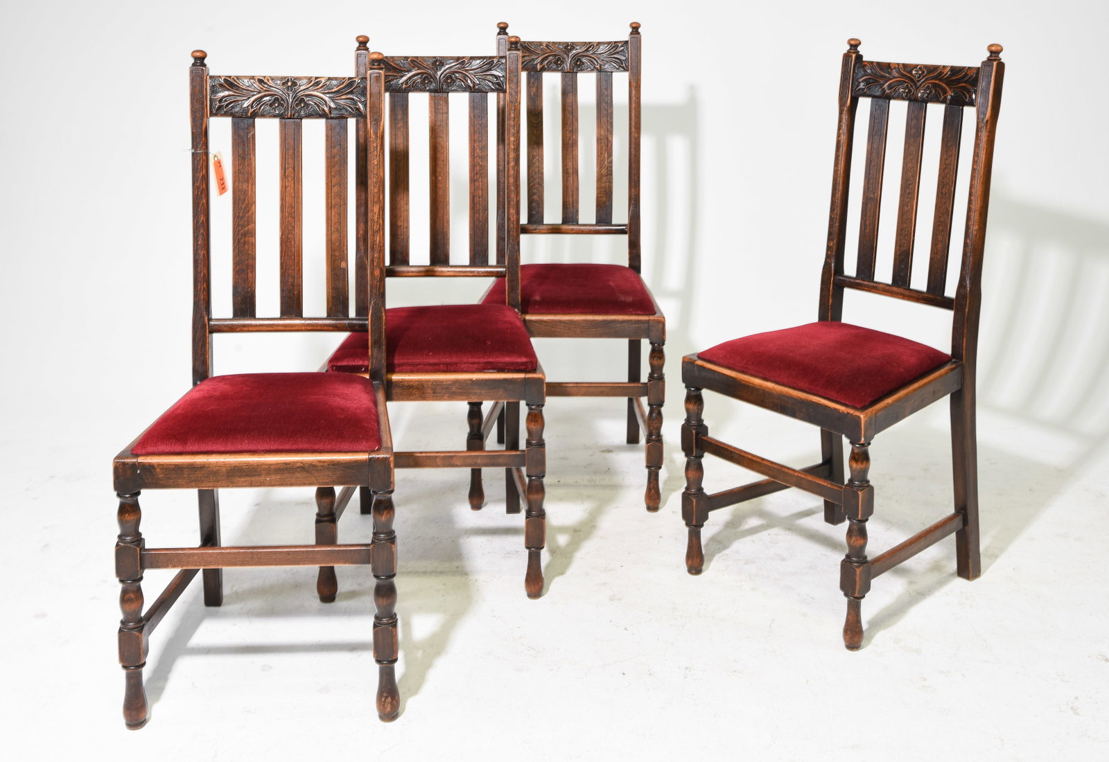 British Carved Oak Set of 4 Dining Chairs (1 of 3)
