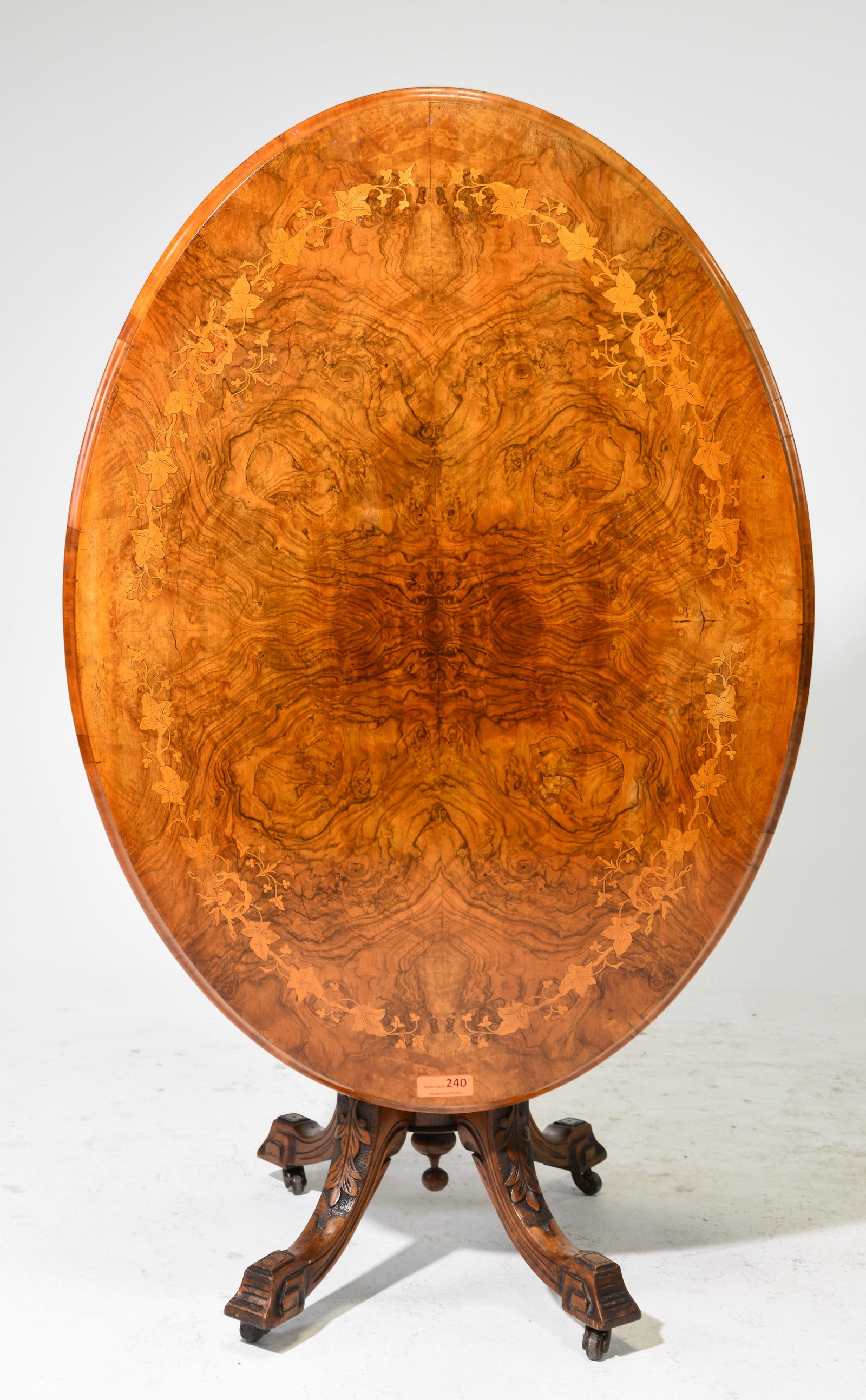 English Victorian Burled Walnut Tilt Top Table (1 of 4)
