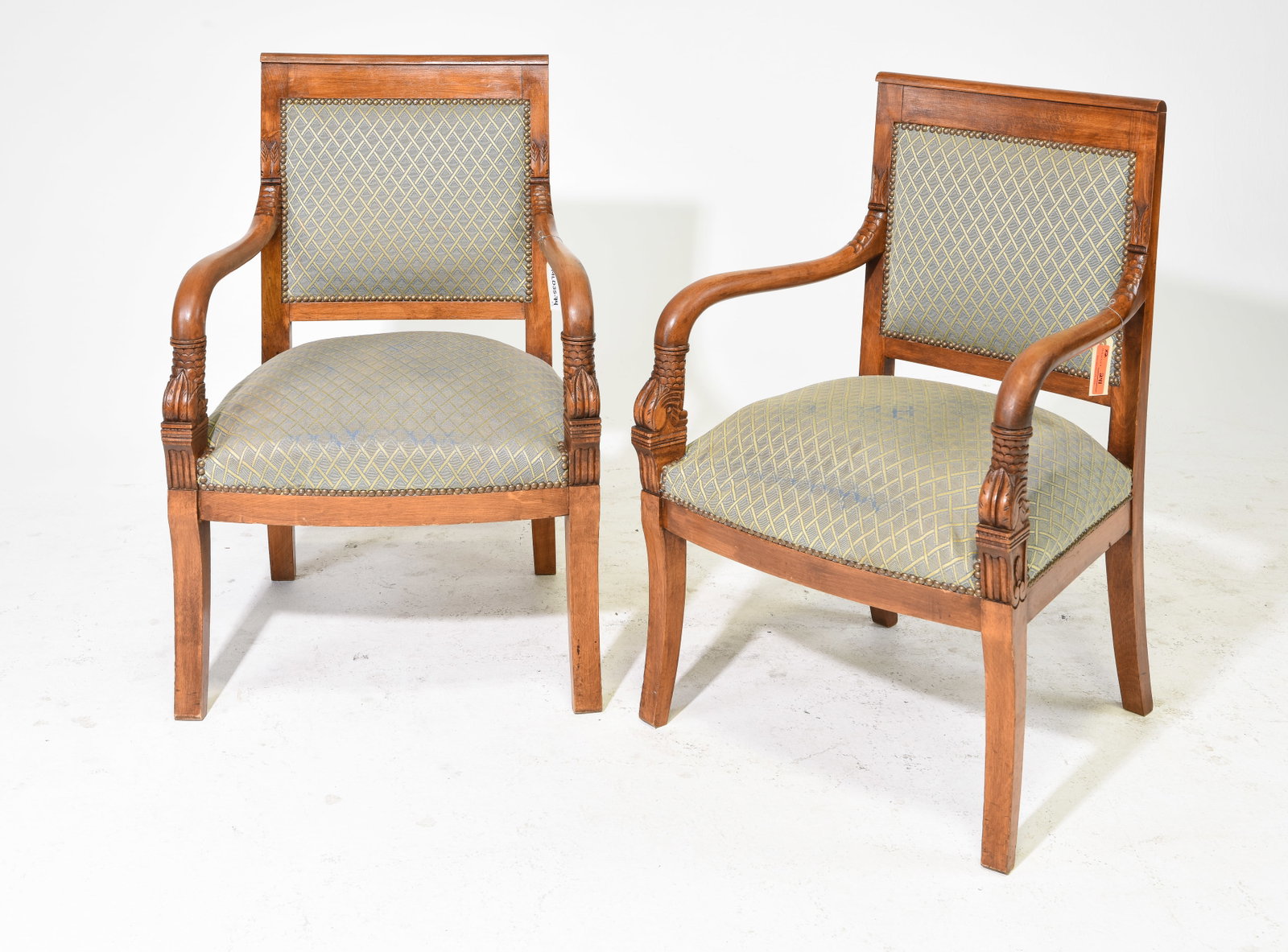 French Empire Style Pair of Upholstered Arm Chairs (1 of 5)
