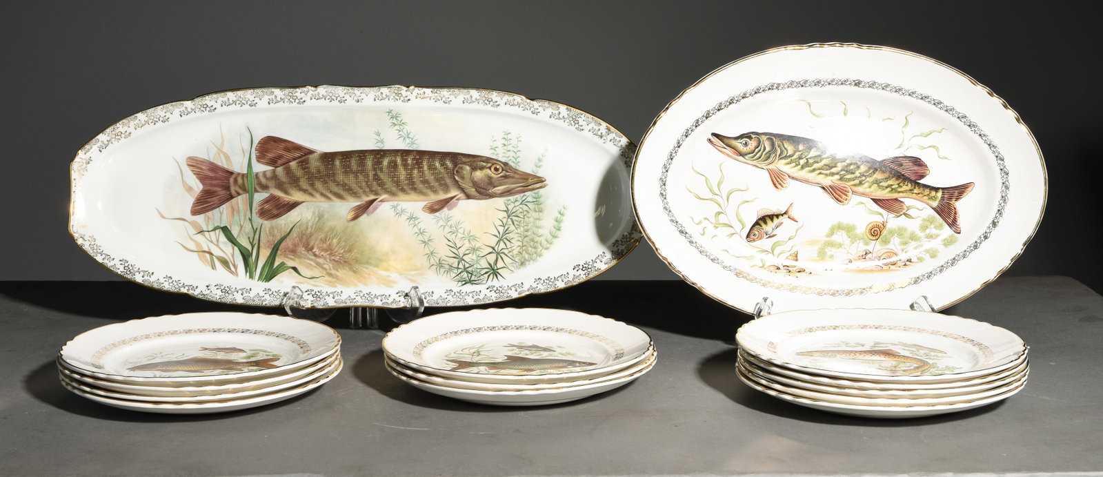 14pc French Fish Plate Set - 2 Platters & 12 Plates (1 of 6)