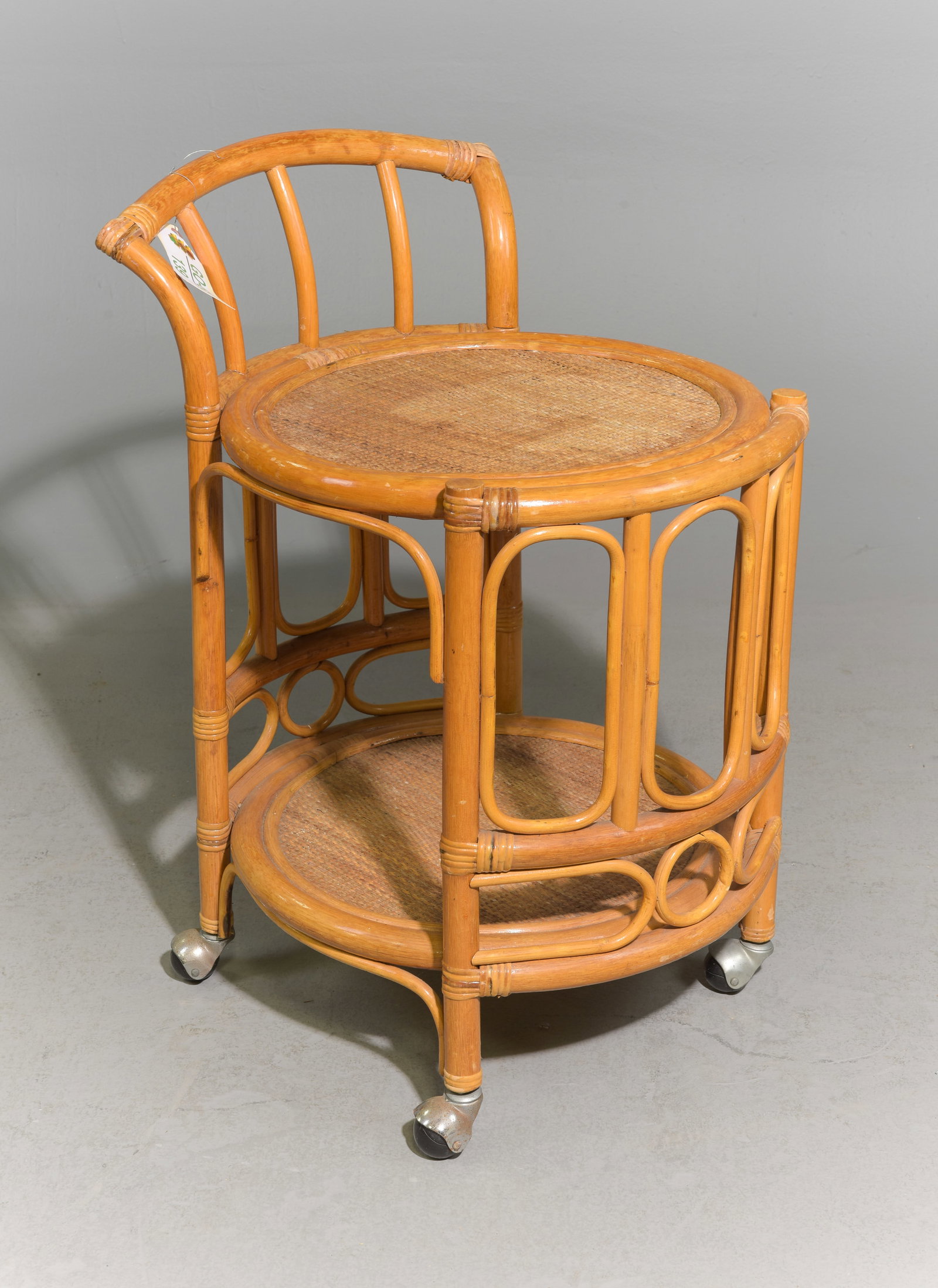 Bamboo Rattan Tiki Style Two Tier Trolley / Cart: Bamboo Rattan Tiki Style Two Tier Trolley / Cart - 32 in tall x 23 x 20