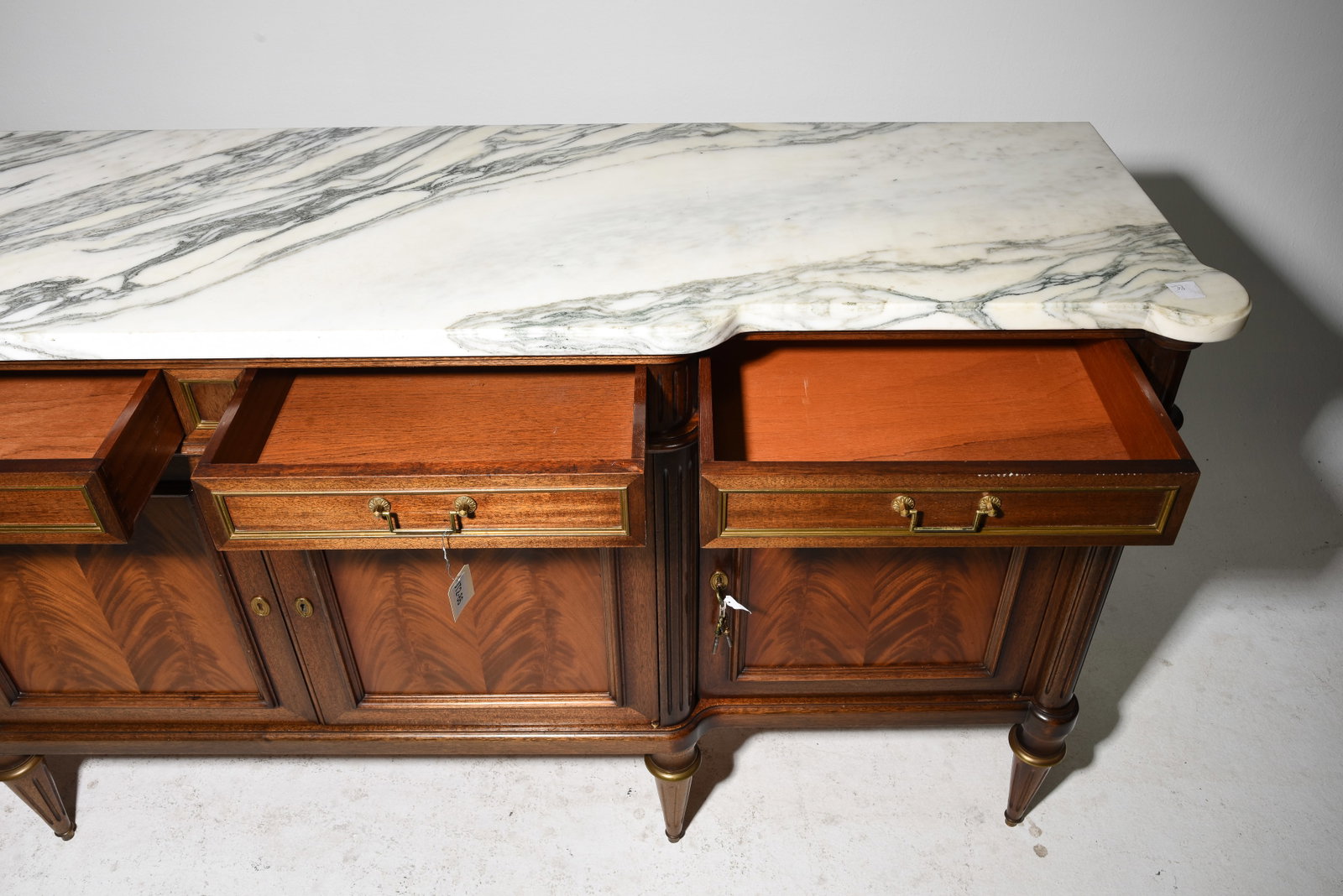 Louis XVI Style White Marble Top Sideboard - 4