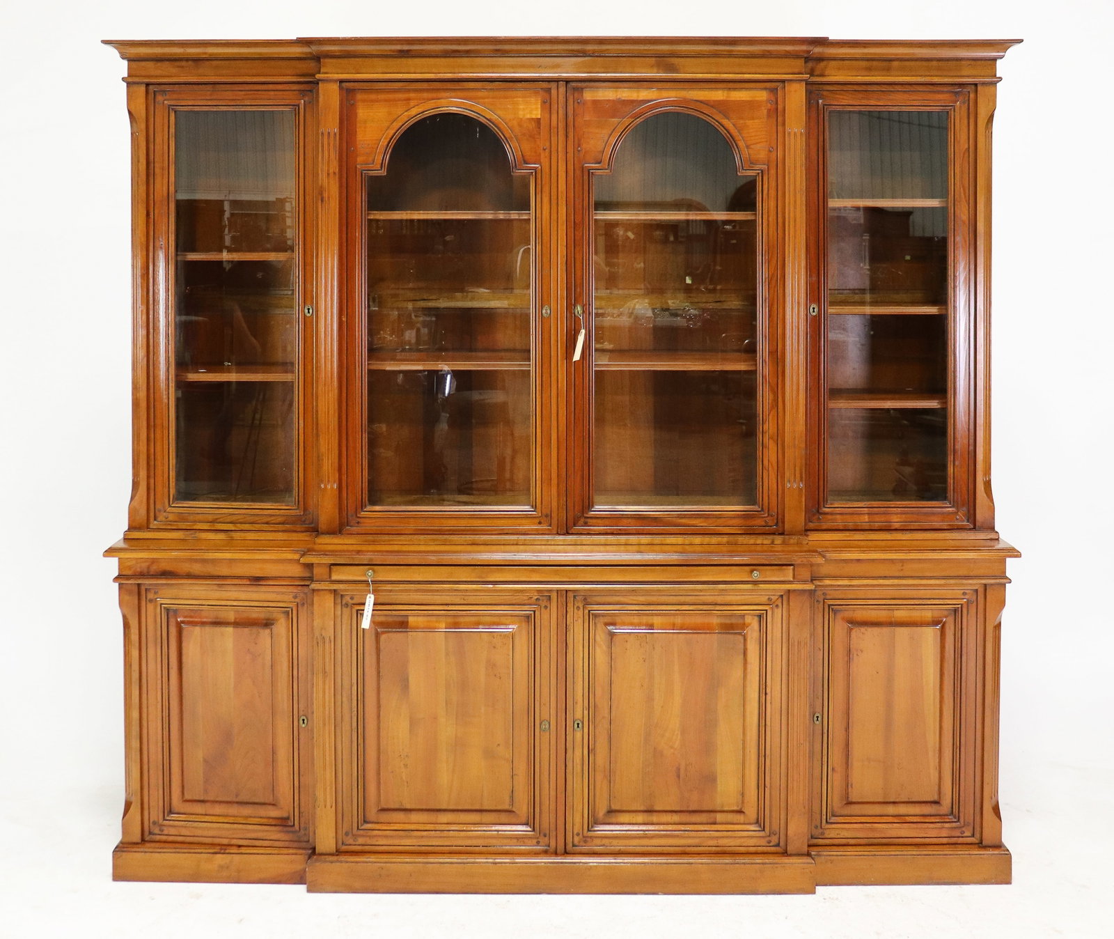 French Cherry Breakfront Bookcase / Cupboard: French Cherry Breakfront Bookcase / Cupboard - 84 in tall x 90 x 18