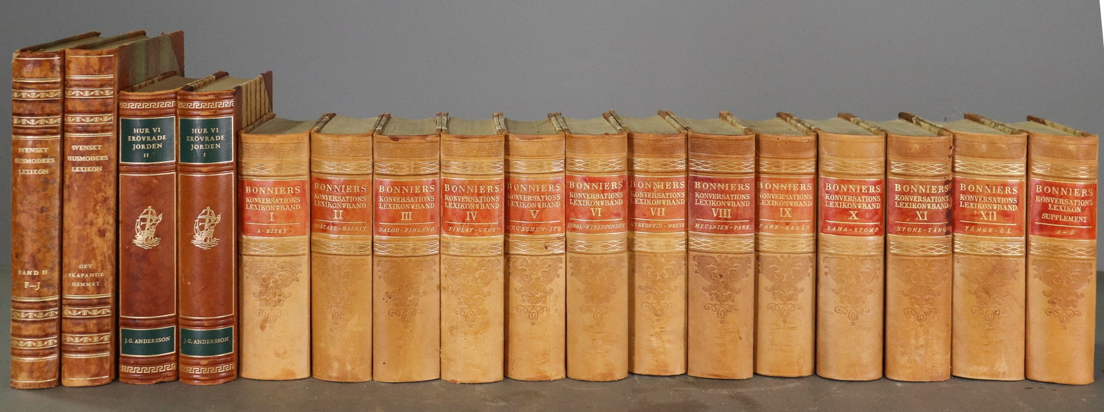 17 Leather Bound European Books / Novels: 17 Leather Bound European Books / Novels - Largest is 10.25 in tall x 8 x 1.5