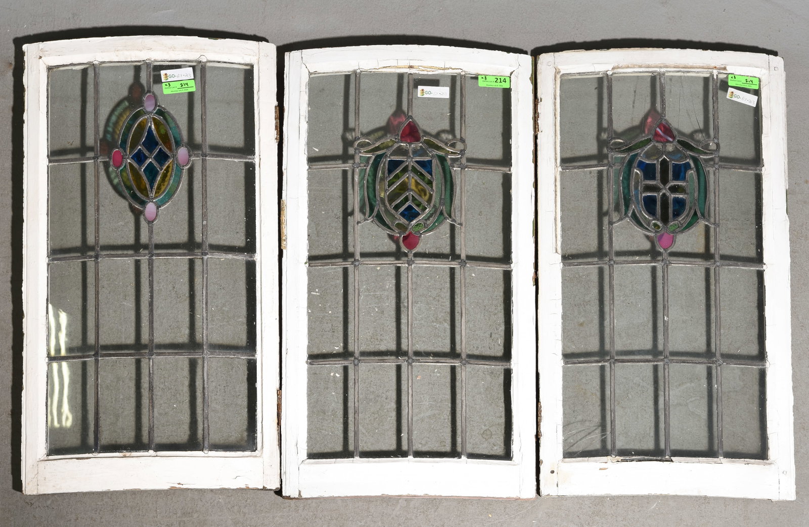 3 British Stained Glass Windows: 3 British Stained Glass Windows - 39.5 in tall x 21 x 2