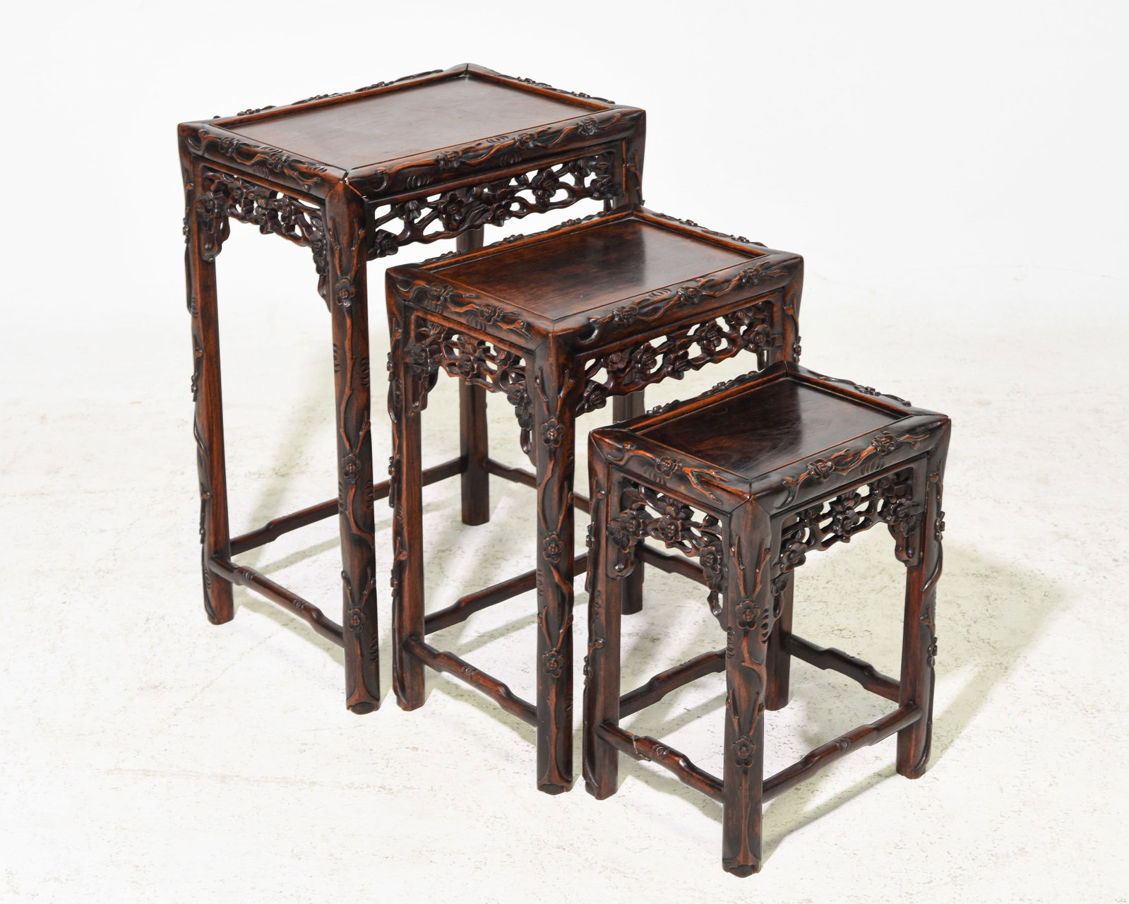 Danish Carved Asian Style Nest of 3 Tables (1 of 4)