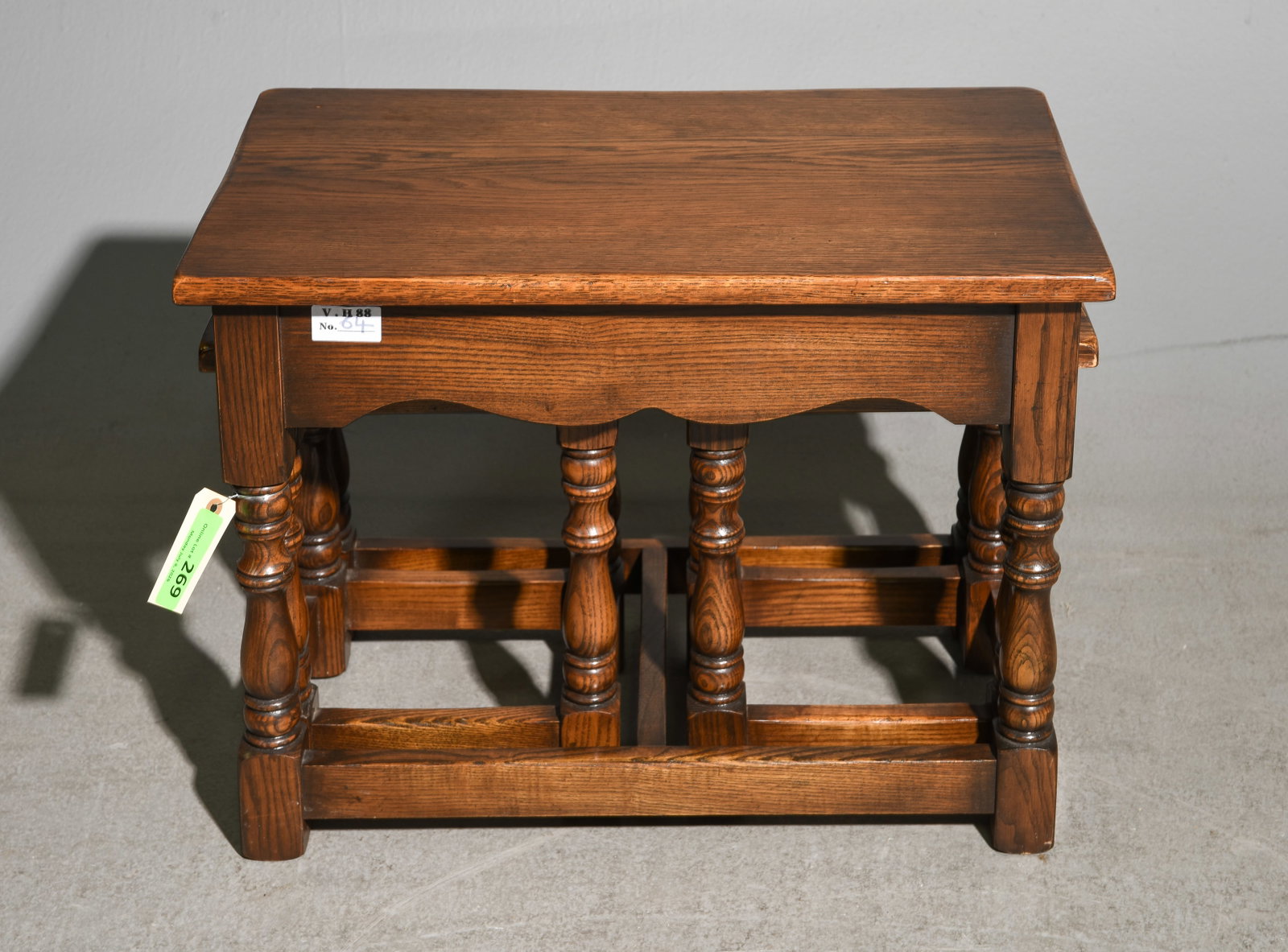 British Oak Nesting Coffee Table c.1940's: British Oak Nesting Coffee Table c.1940's-50's - 18 in tall x 24.5 x 14.25, The small ones are 15 in tall x 12 x 10 each