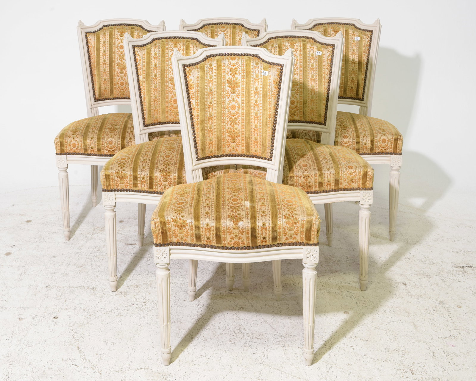 Louis XVI Style Set of 6 Painted Dining Chairs: French Louis XVI Style Set of 6 Painted Dining Chairs - 36 in tall x 19 x 20 each with a seat height of 19 inches