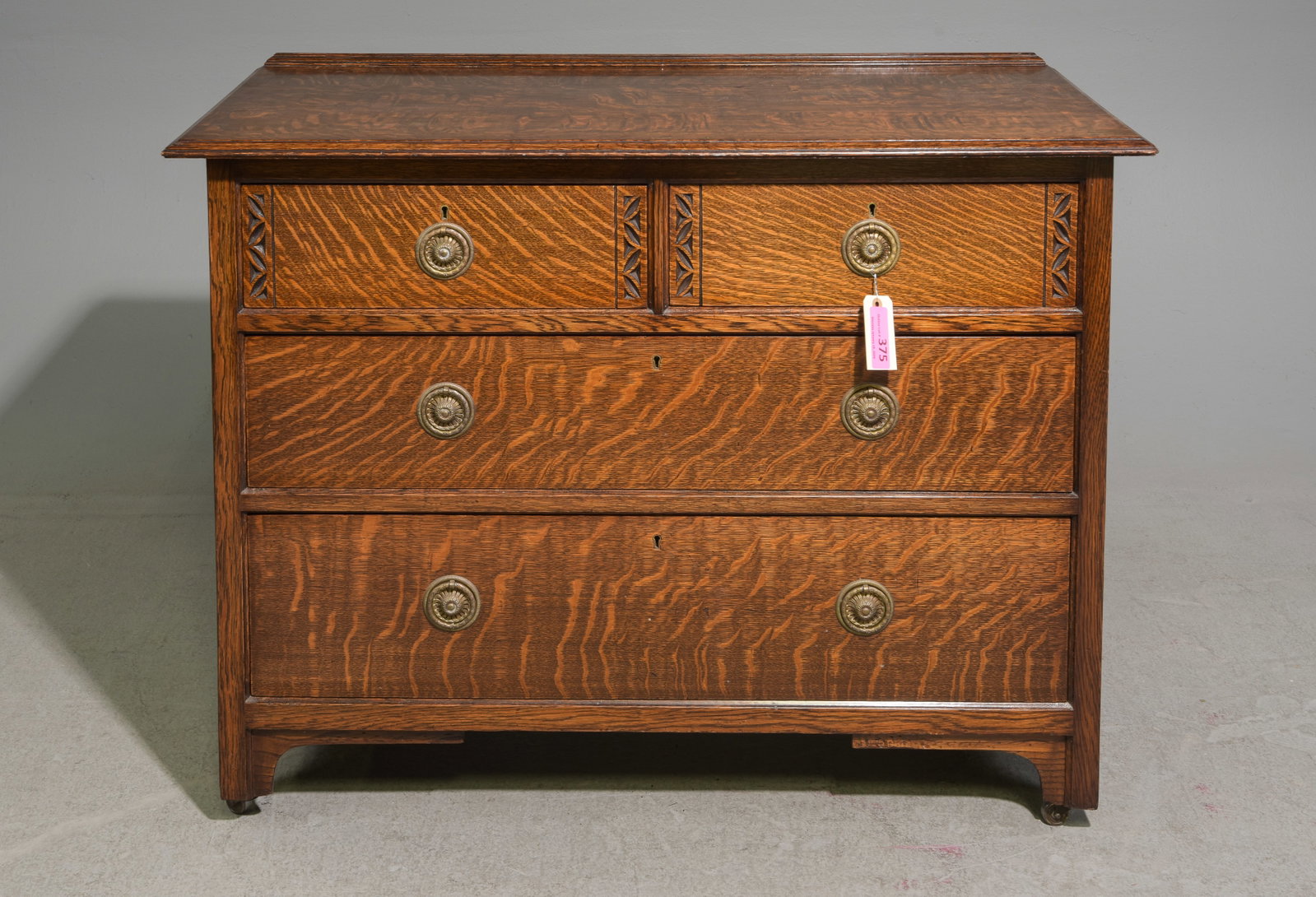 British Tiger Oak Four Drawer Chest: British Tiger Oak Four Drawer Chest - 32.5 in tall x 42 x 20