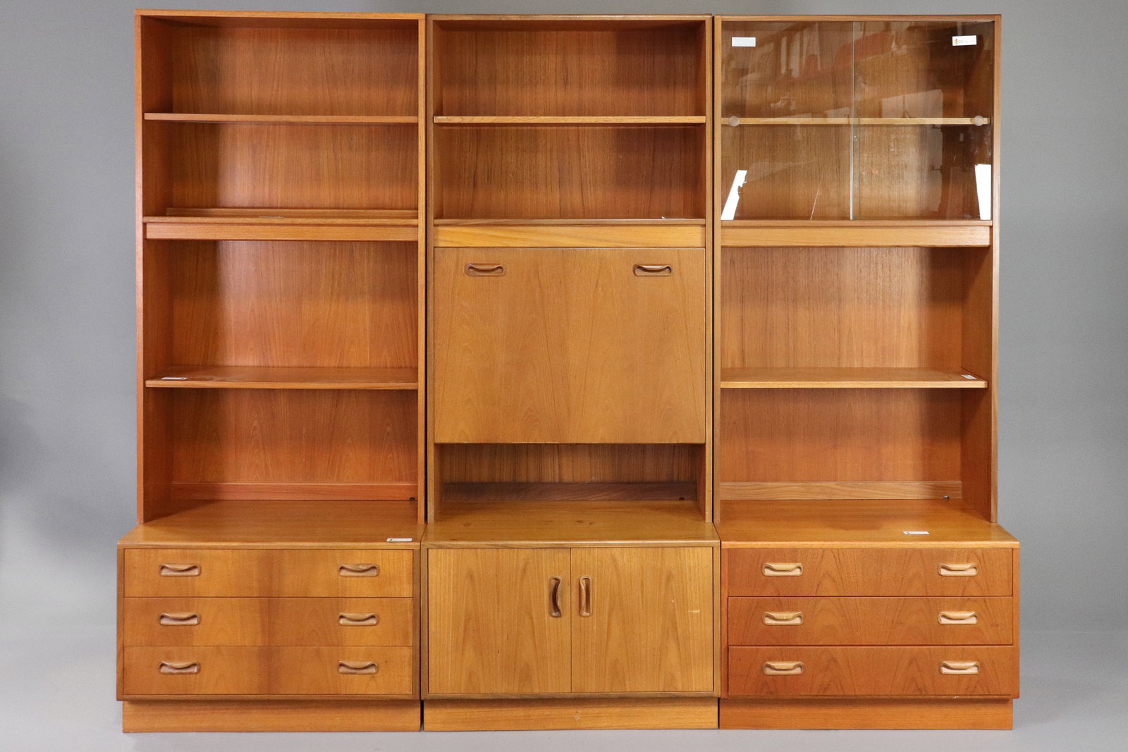 3 Mid Century Modern G-Plan Bookcases / Wall Units: These 3 Danish Modern Style Teak Bookcases / Wall Cabinets are made by Mid Century Modern Furniture Maker G Plan ( Gplan ) - Measurement is for each and these will break down to 6 pieces for easier tr