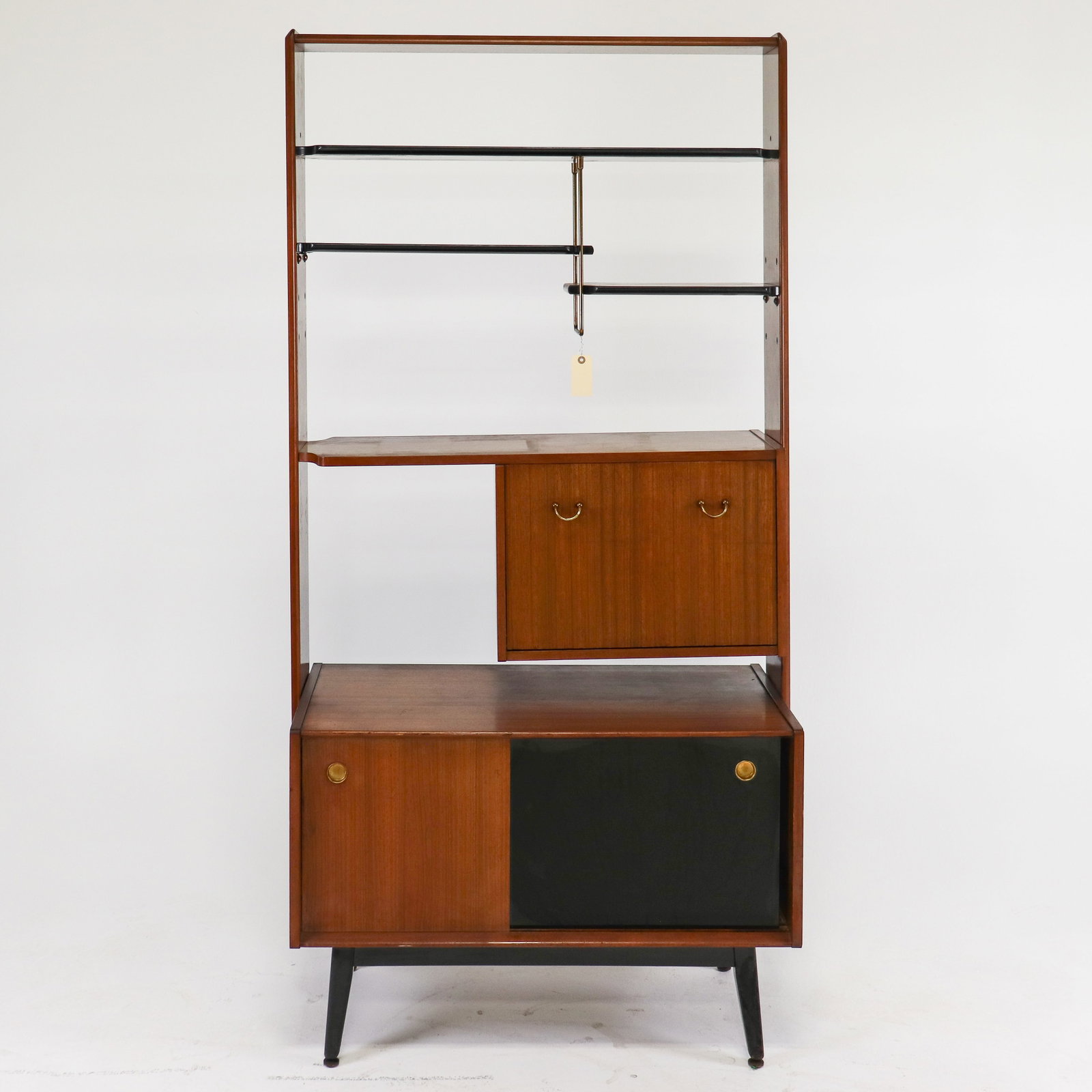 Mid Century Room Divider / Bookcase - Gplan #2: Danish Modern Style Bookcase / Wall Unit. This is the Librenza Model By Gplan, in their Black & Tola Finish. It is fully Finished on the back this piece can "Float" in a room. - 74.5 in tall x 38 x 18