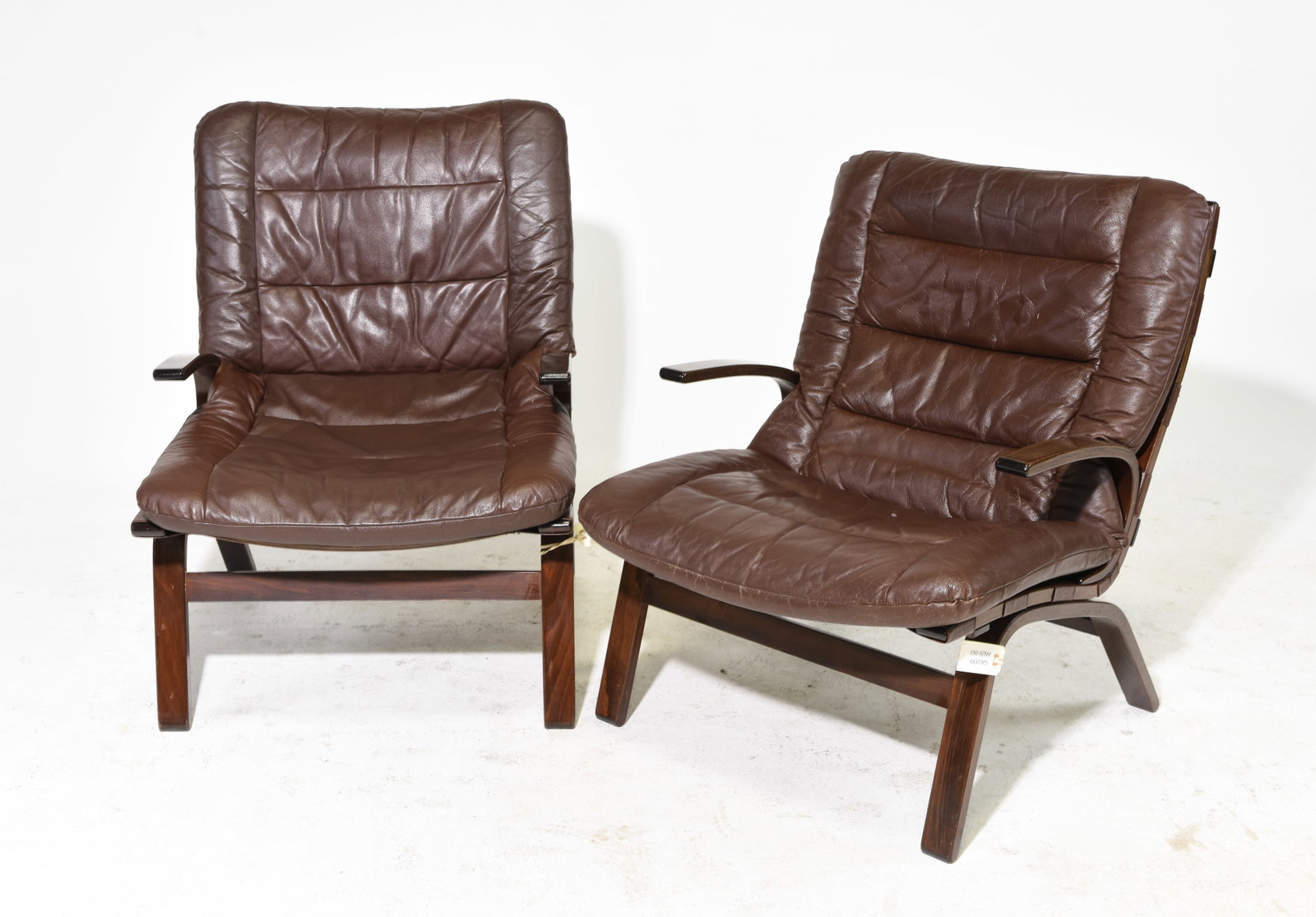 2 Danish Modern Brown Leather Lounge Chairs (1 of 7)