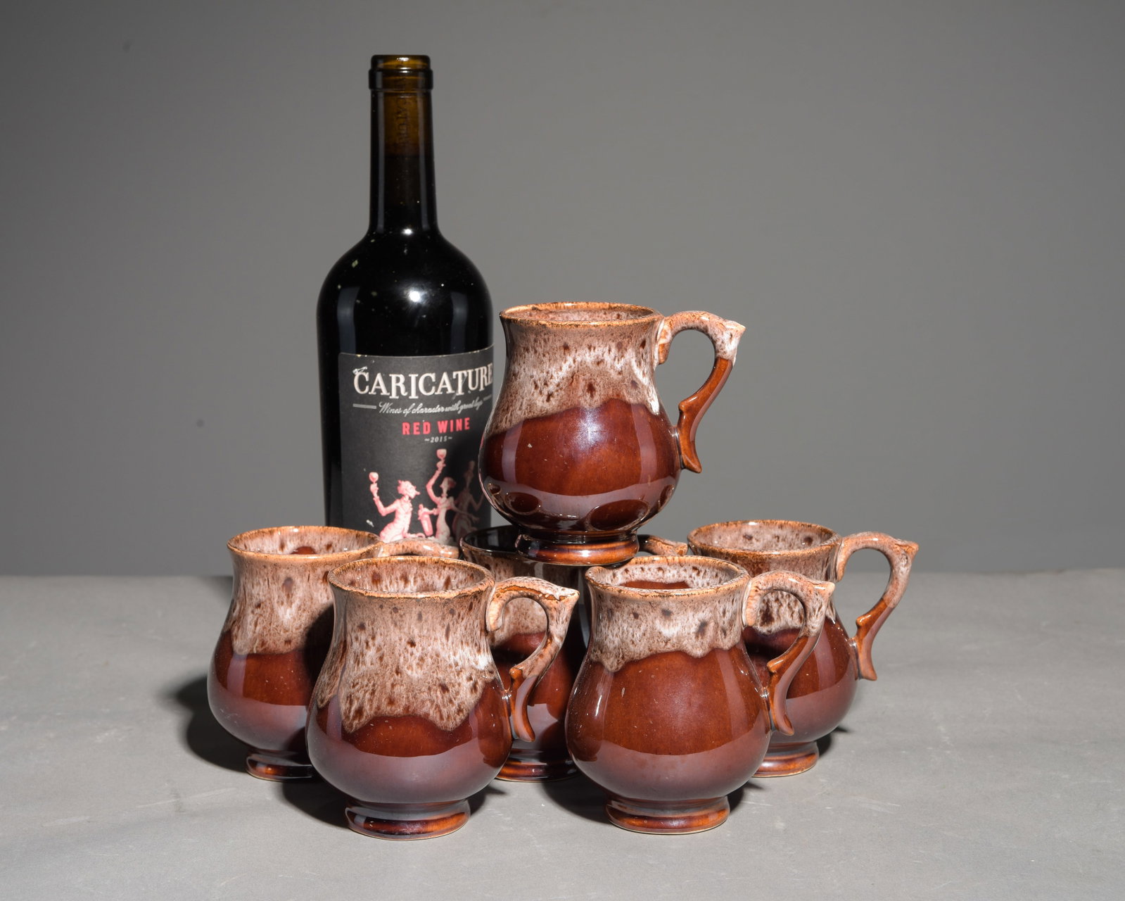 6 Vallauris Style Drip Glazed Pottery Coffee Cups (1 of 4)