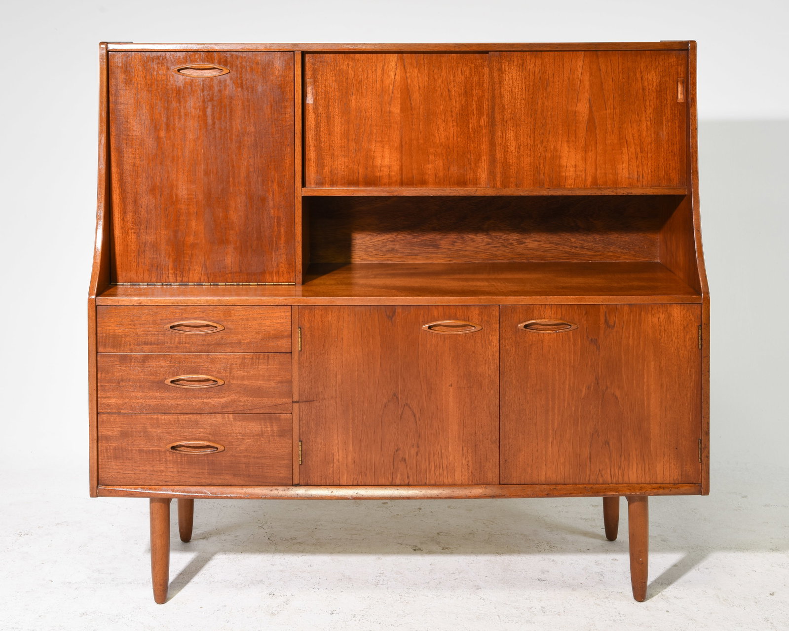 Mid Century Modern Cocktail Cabinet - Jentique: Danish Modern Style Teak Cocktail Cabinet / High board - Jentique - 50.25 in tall x 54 x 16.5