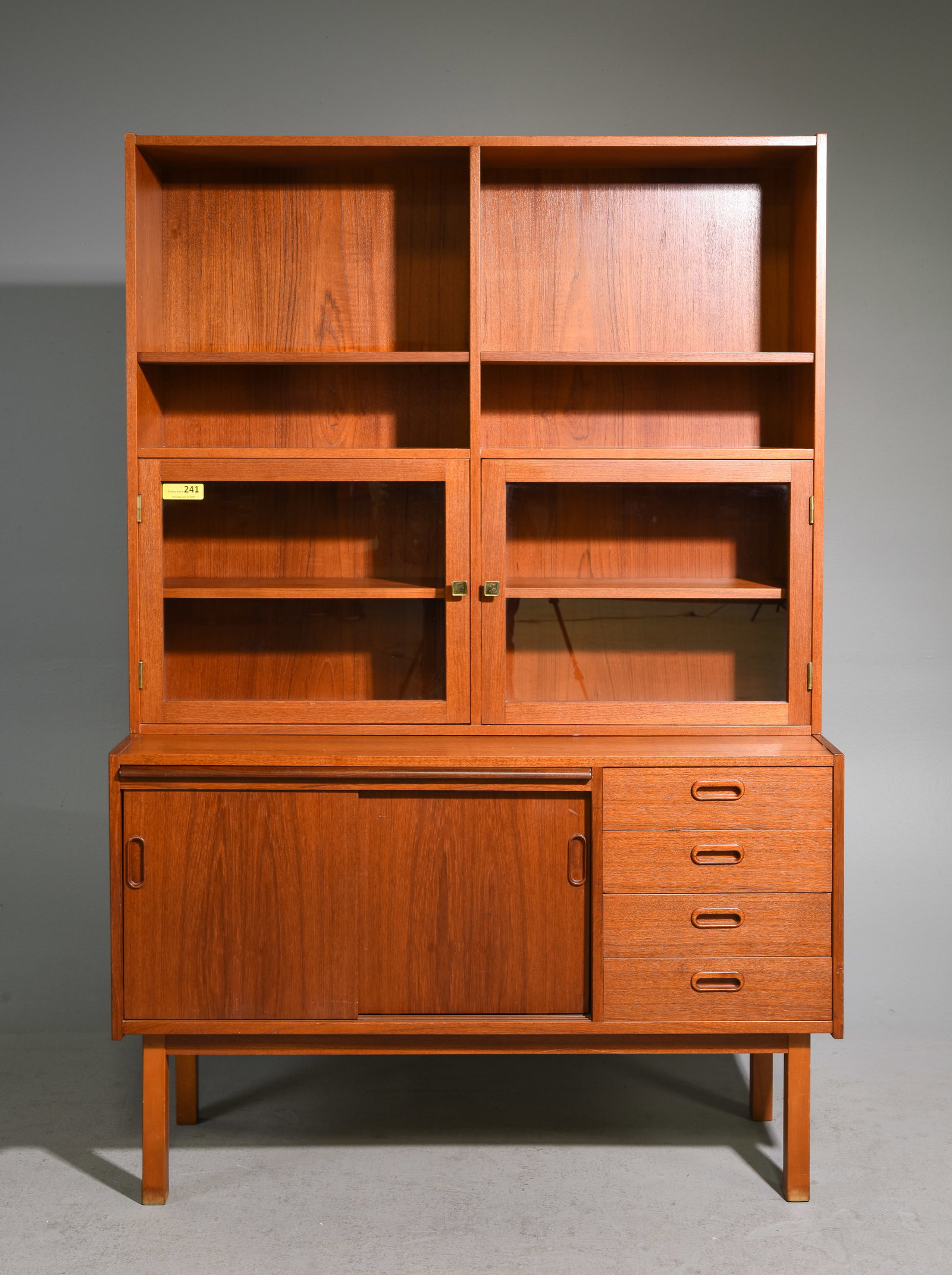 Mid Century Modern Bookshelf with Pull Out: Danish Modern Style Bookshelf / Cabinet with Pull Out Surface - 67 in tall x 44.75 x 15