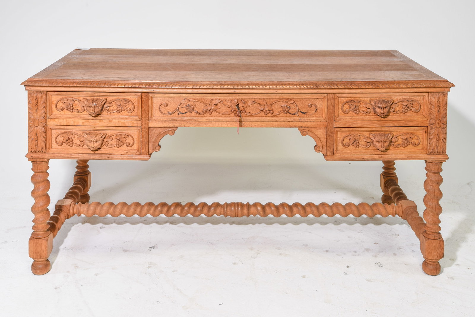 Louis XIII Style French Twist Oak Desk (1 of 4)