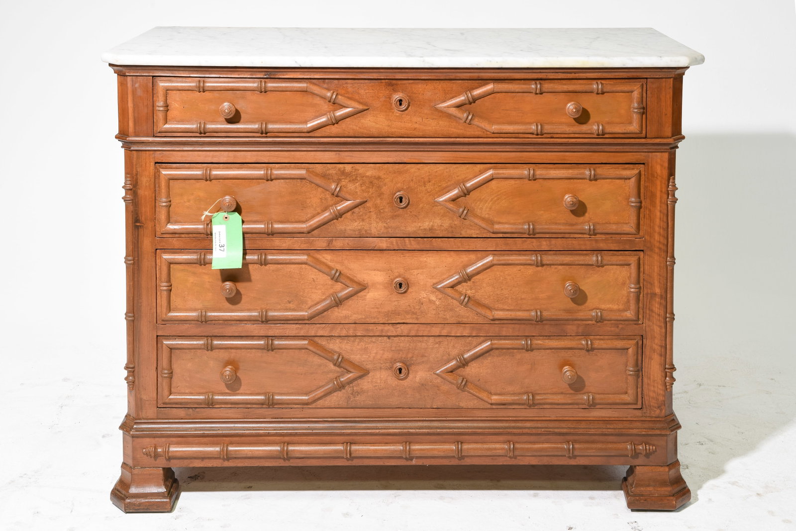 Faux Bamboo White Marble Top Four Drawer Chest #2 (1 of 6)