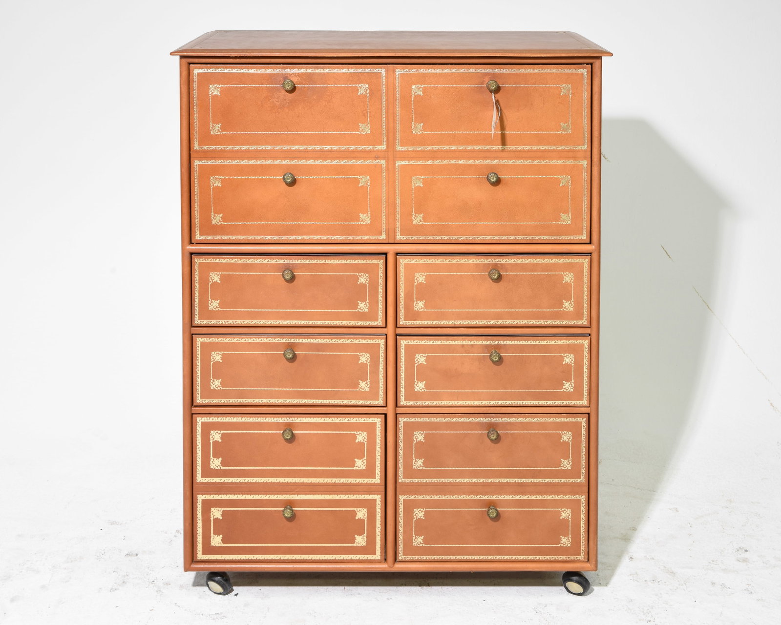 French Leather Wrapped Drop Front Desk / Cabinet (1 of 4)