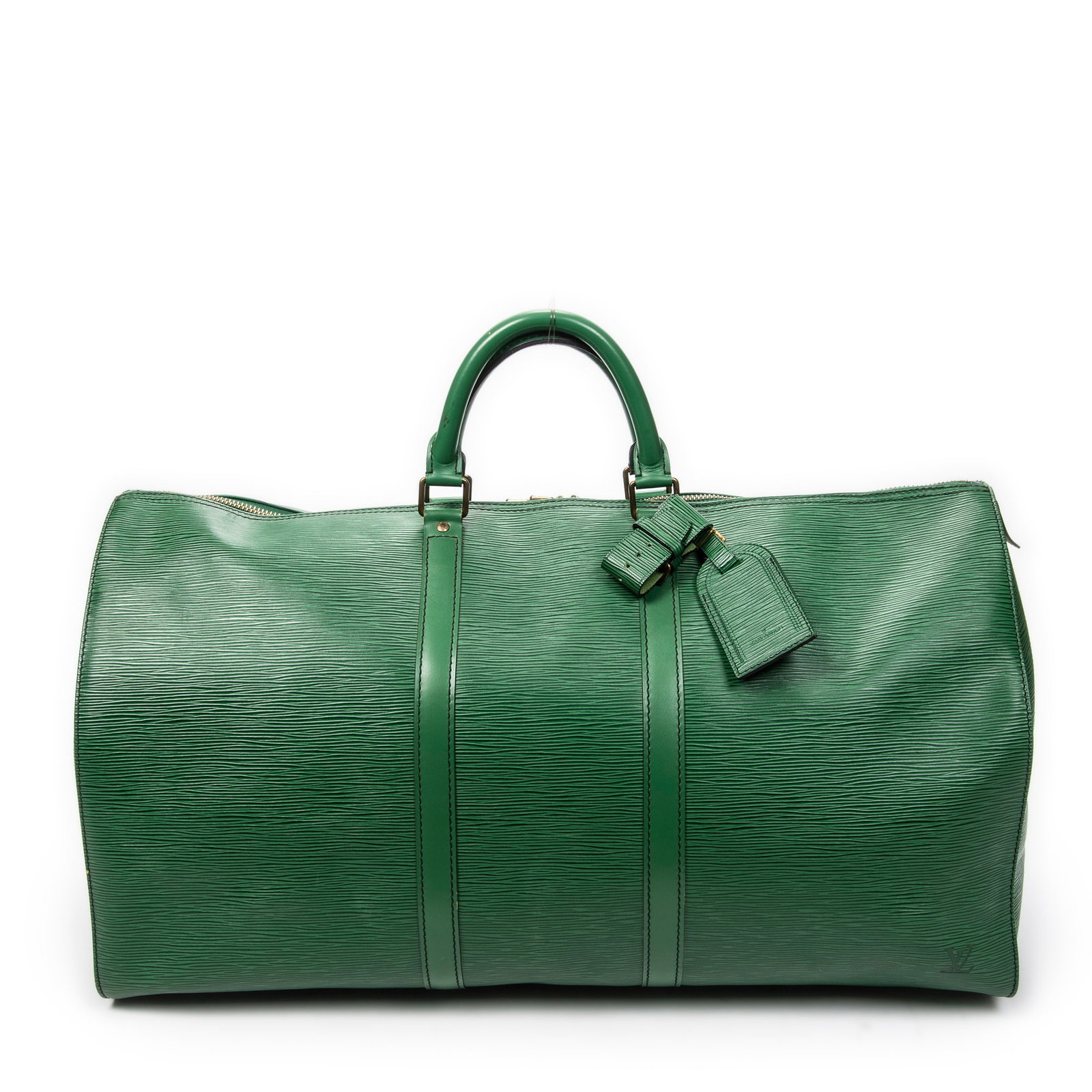 Louis Vuitton Keepall Black Stitching 55 in Green Epi: Genuine Pre-Owned Louis Vuitton Keepall Black Stitching 55 in Green Epi made in France in A condition. Date Code is VI0990 (September 1990) Measurements: 57*31*26cm (Length * Height * Width). This