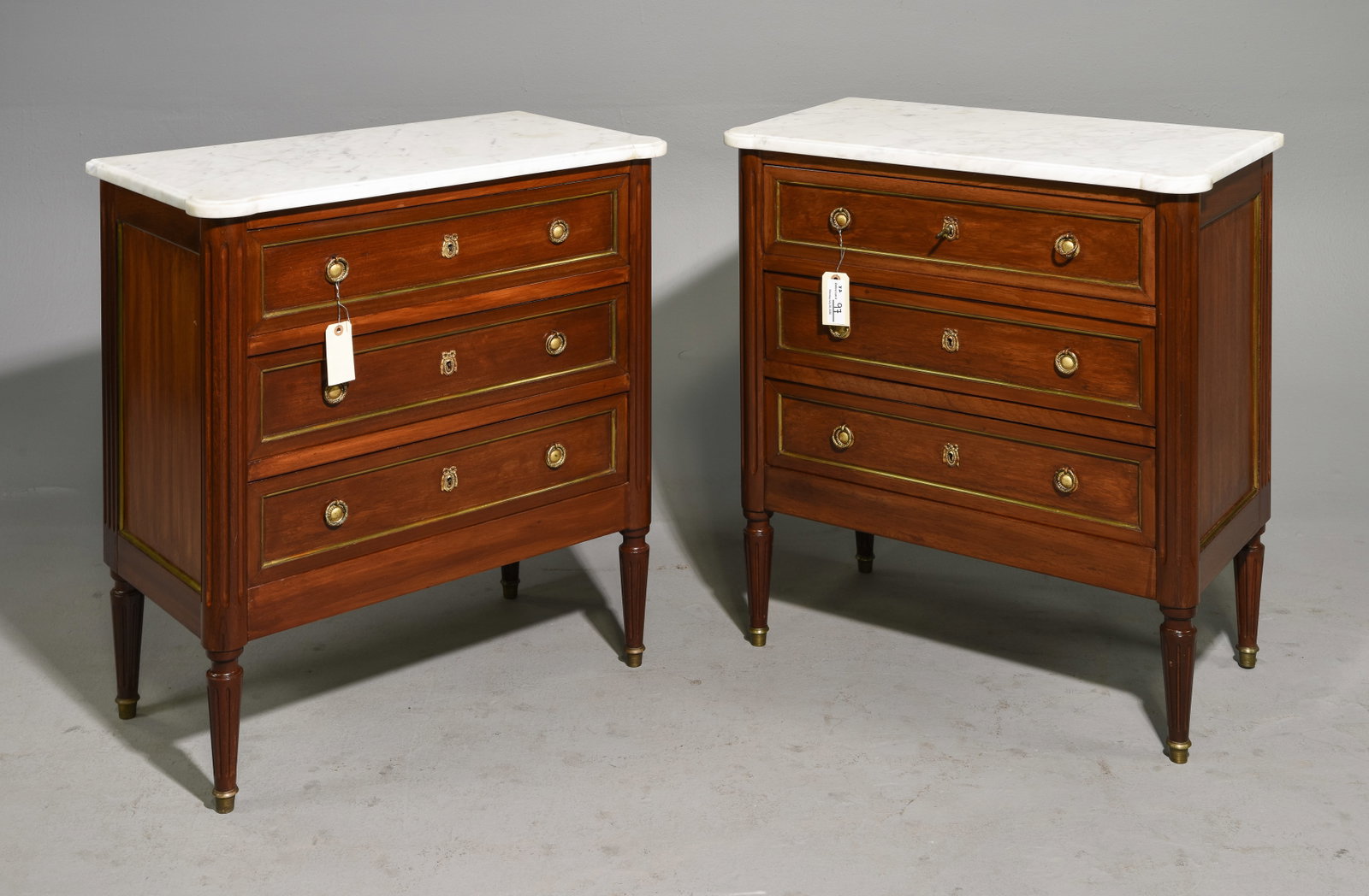 Louis XVI Style White Marble Top Pair of Chests (1 of 5)