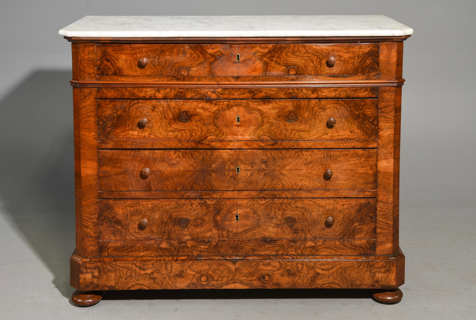 French White Marble Top Figured Walnut Chest (1 of 10)
