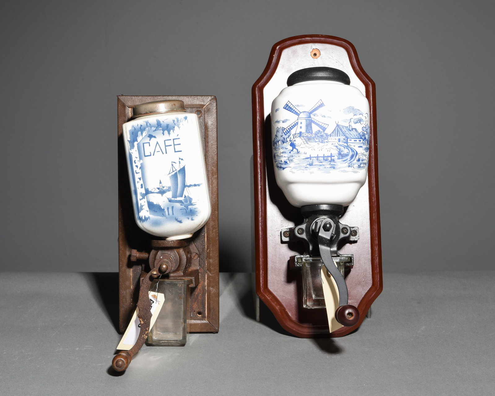 Two Blue & White Wall Mount Coffee / Bean Grinders (1 of 4)