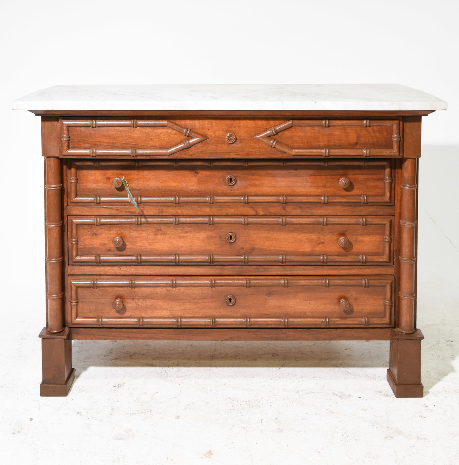 Faux Bamboo Marble Top Four Drawer Chest (1 of 6)