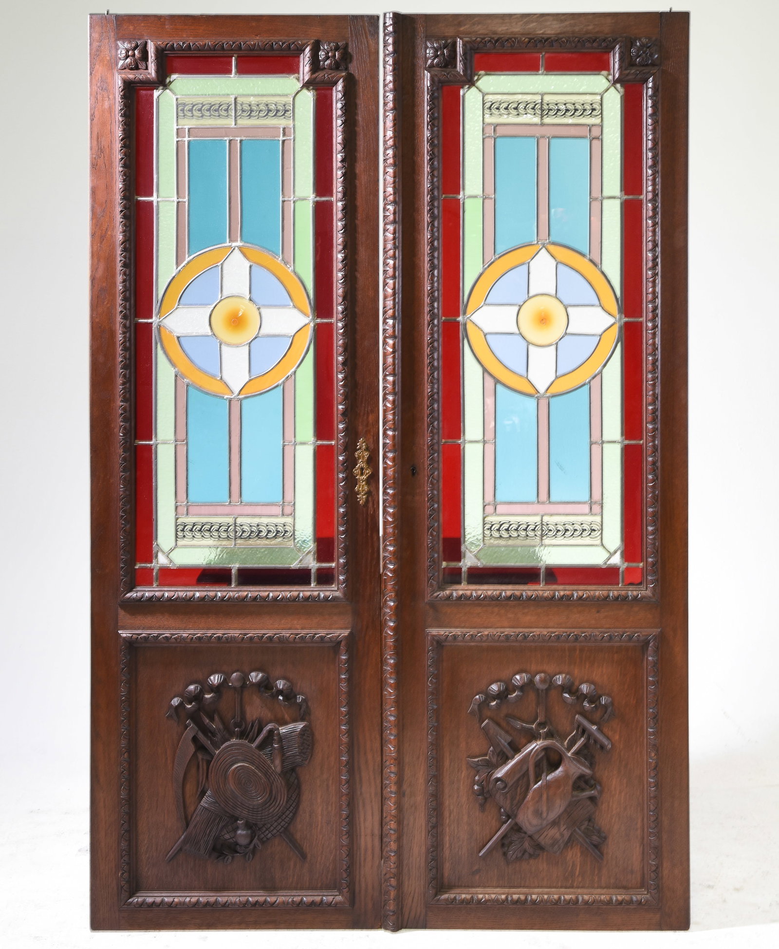 2 French Carved Oak Stained Glass Doors (1 of 7)