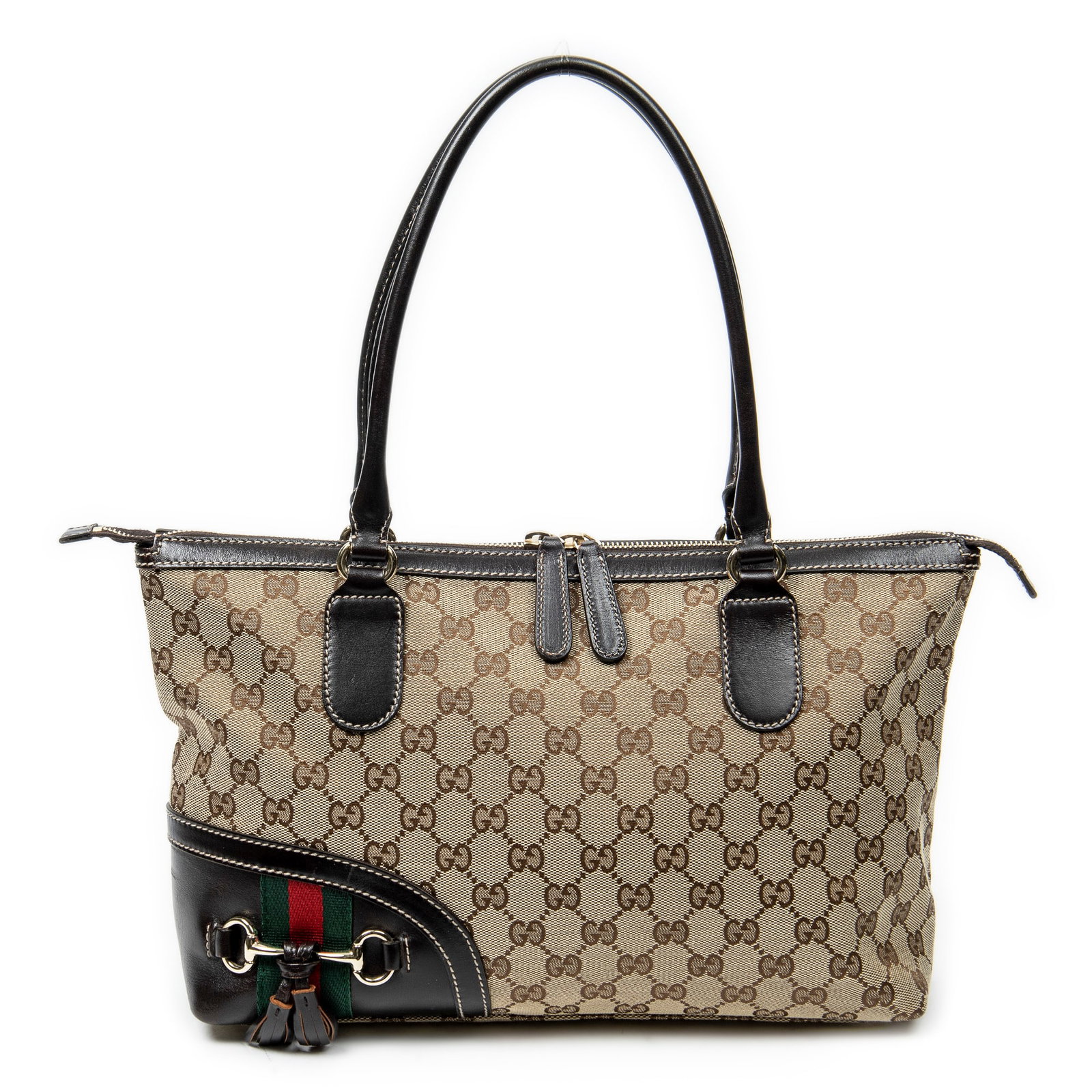 Gucci Web Horsebit Tassel Tote Monogrammed Canvas (1 of 10)
