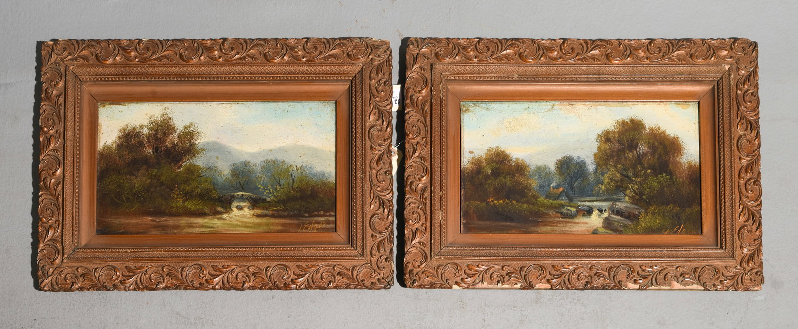 2 Framed Oil on Board Landscapes: 2 Framed Oil on Board Landscapes - 17 in tall x 25.5 x 1.5 each, The works are 12 inches tall x 20.25 inches wide each