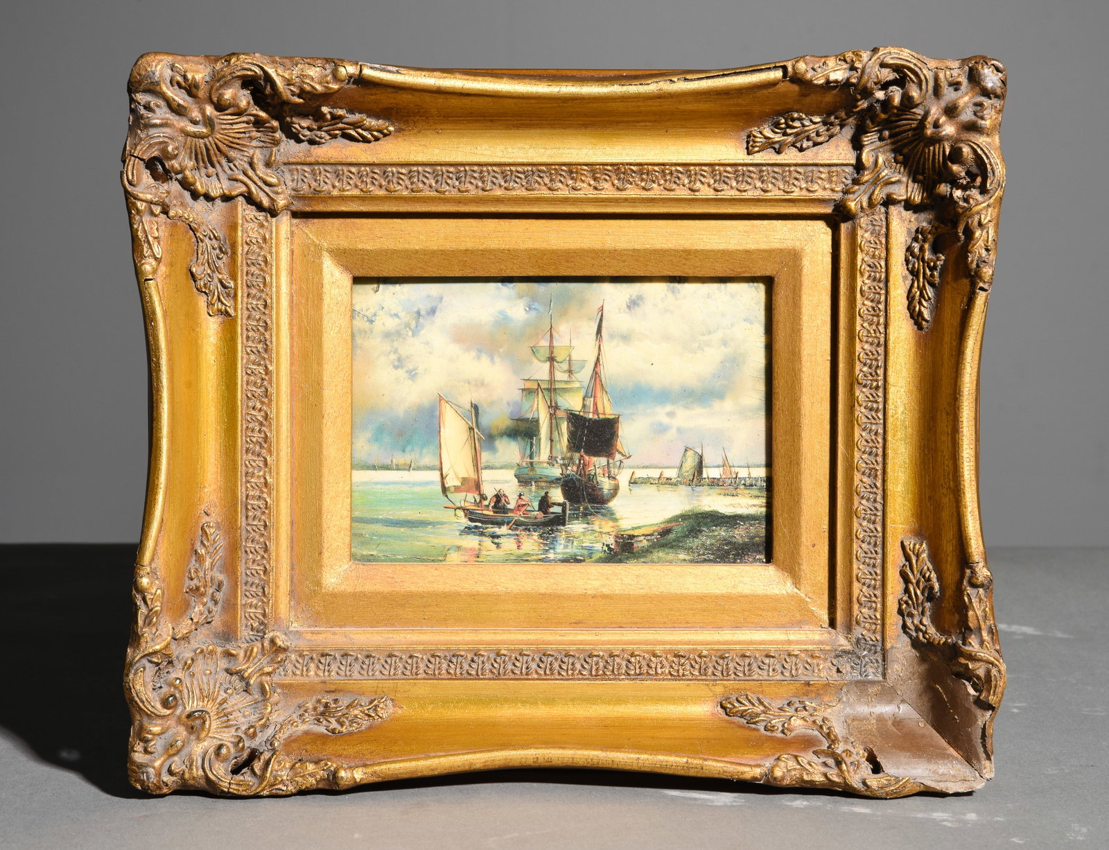 Gold Framed Small Oil on Board Ship Art (1 of 4)