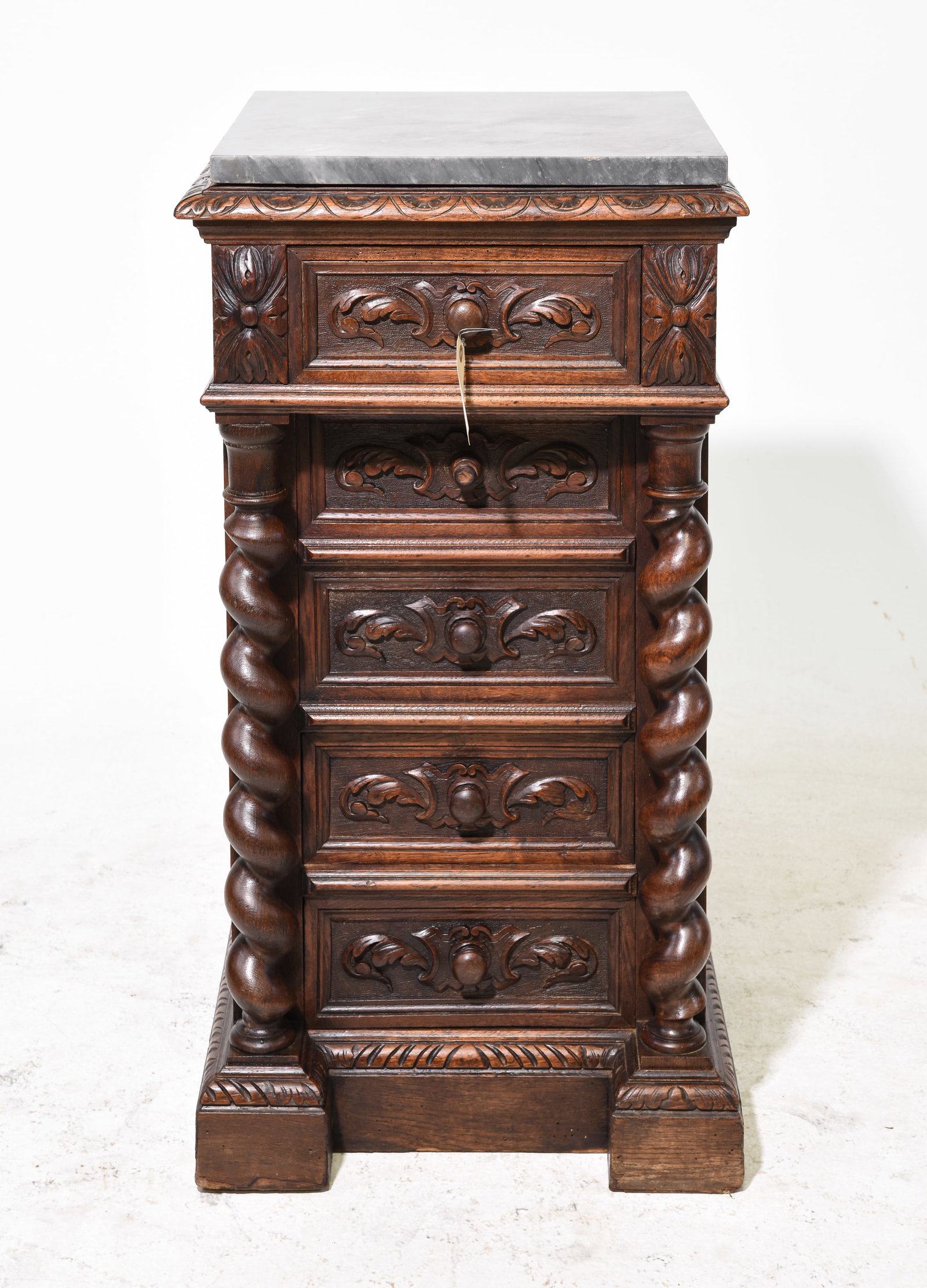 Louis XIII Style Marble Top Oak French Twist Chest (1 of 5)