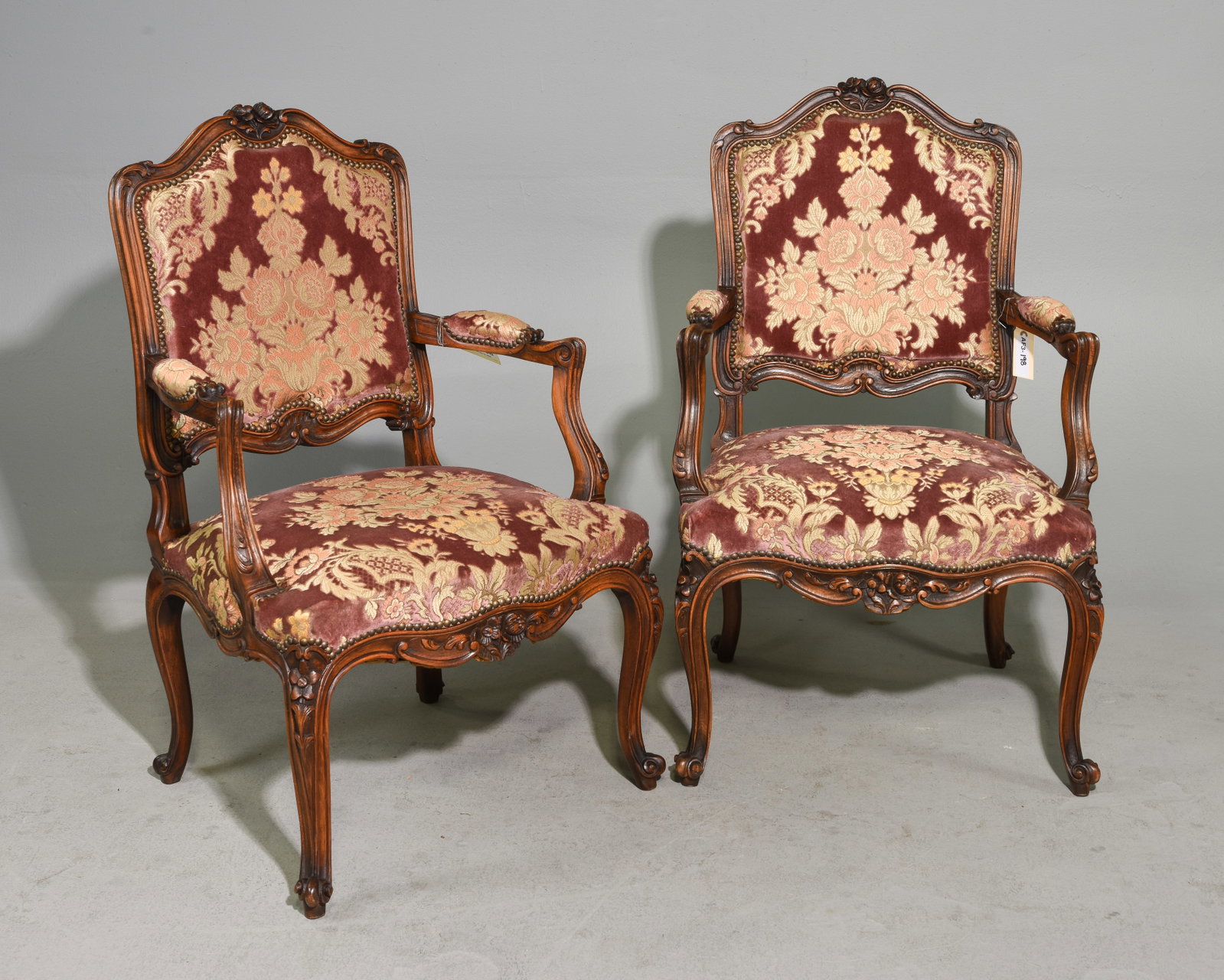 Louis XV Style Pair of Upholstered Walnut Arm Chairs #3 (1 of 5)