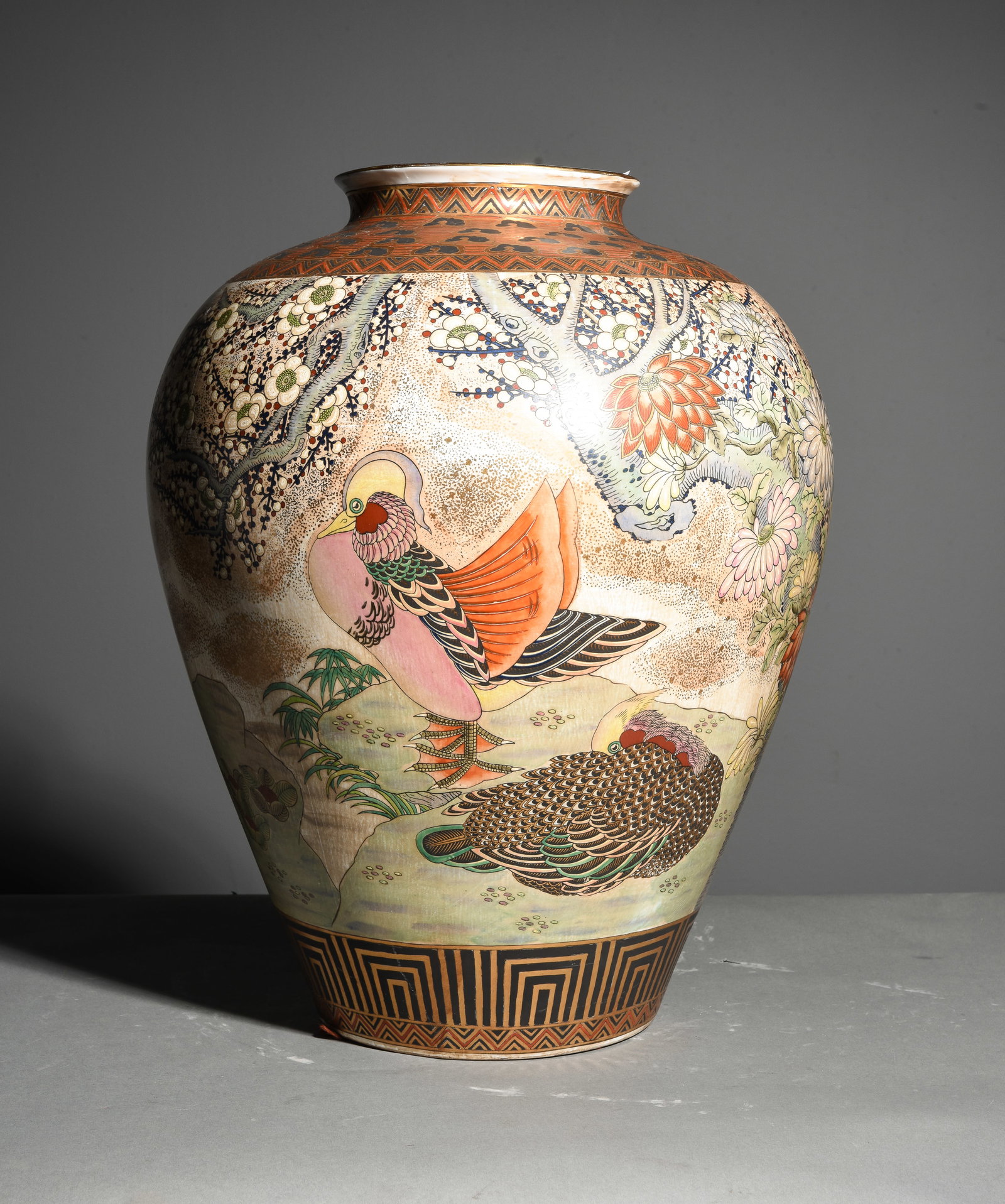 Asian Large Hand Painted Vase: Asian Large Hand Painted Vase - 20 in tall x 15.5 inch diameter