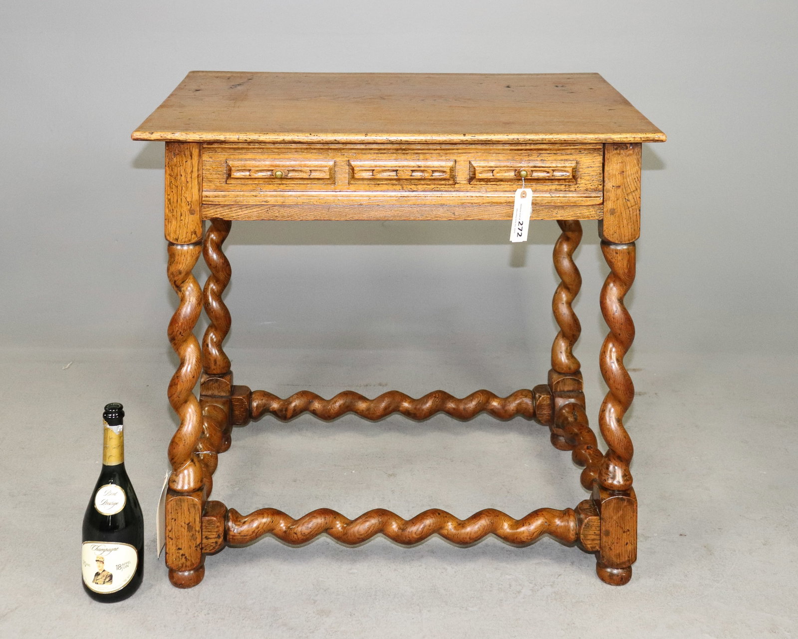 British Light Oak Barley Twist Single Drawer Table (1 of 5)
