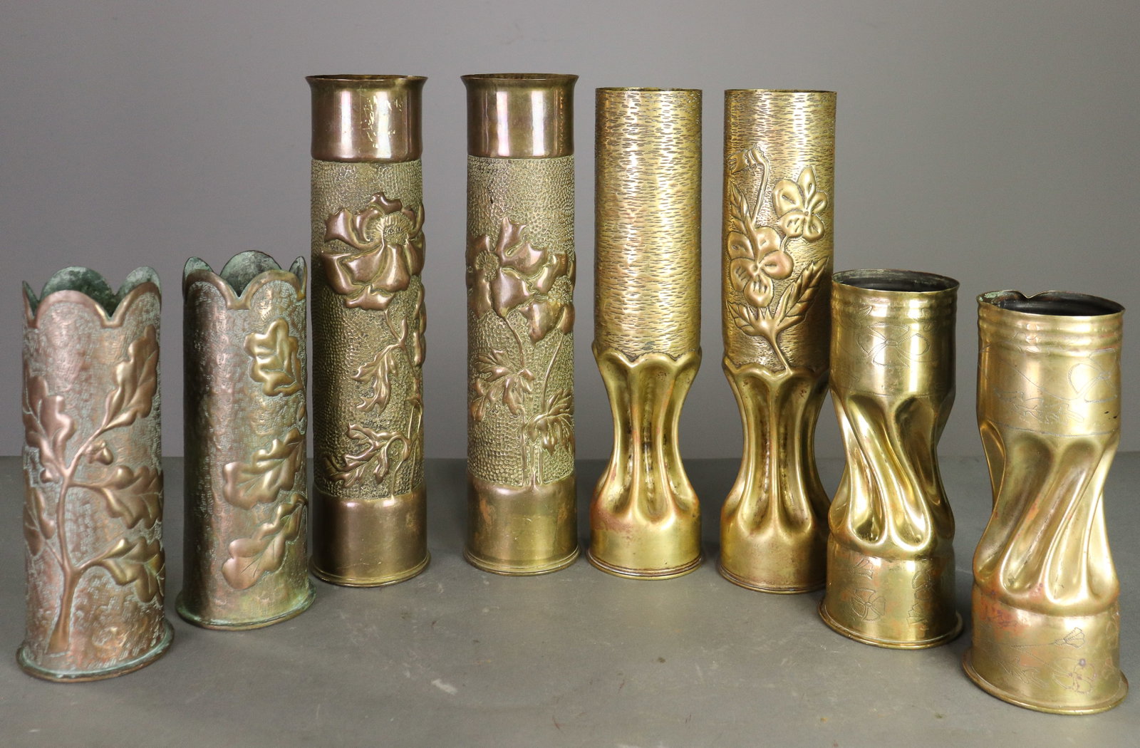 4 Pairs Brass Trench Art Vases #2 (1 of 6)