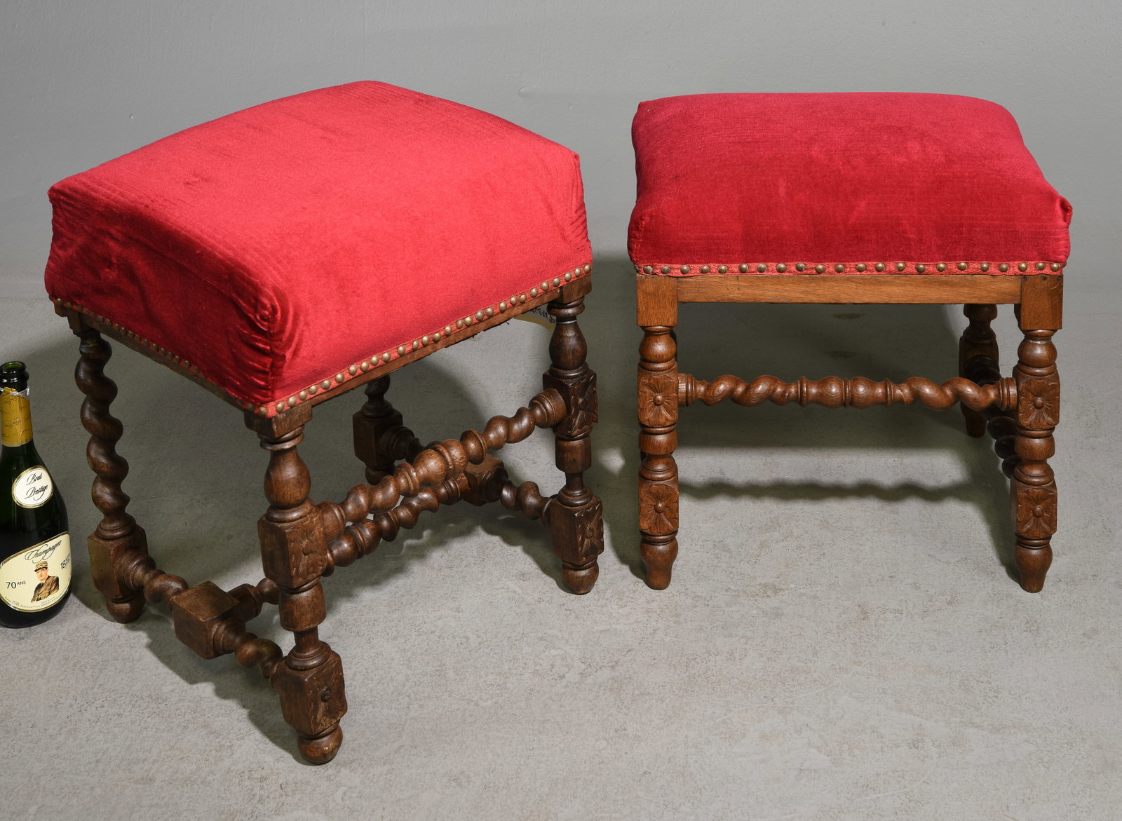 2 Louis XIII Style Upholstered French Twist Stools (1 of 4)