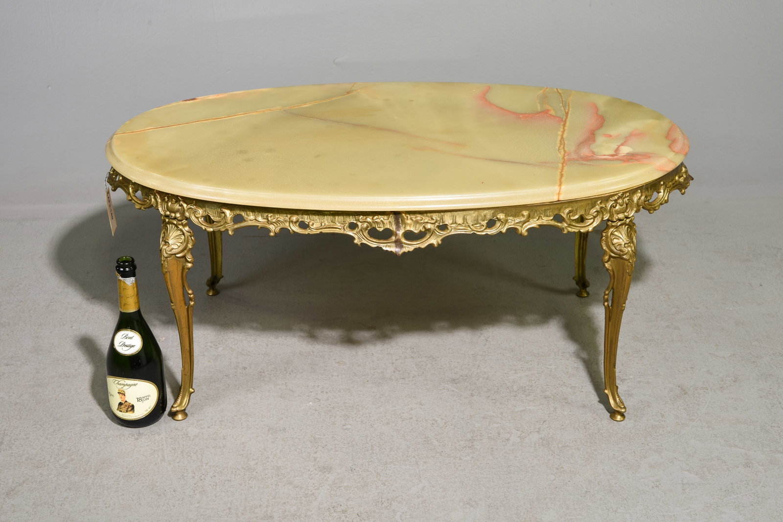 Louis XV Style Brass Onyx Top Oval Coffee Table (1 of 3)