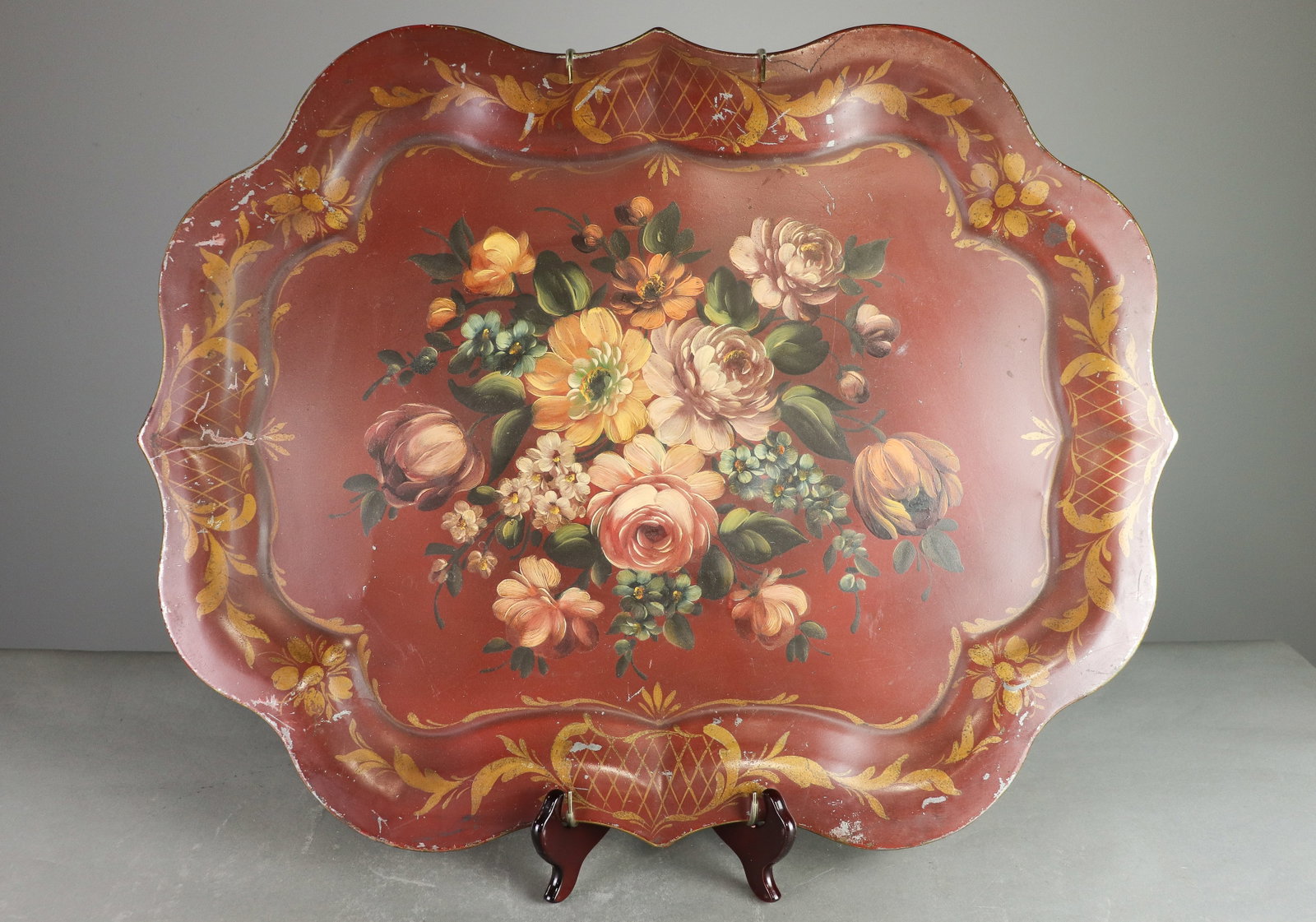 Hand Painted Floral Design Tole Tray: Hand Painted Floral Design Tole Tray - 1 in tall x 25 x 20