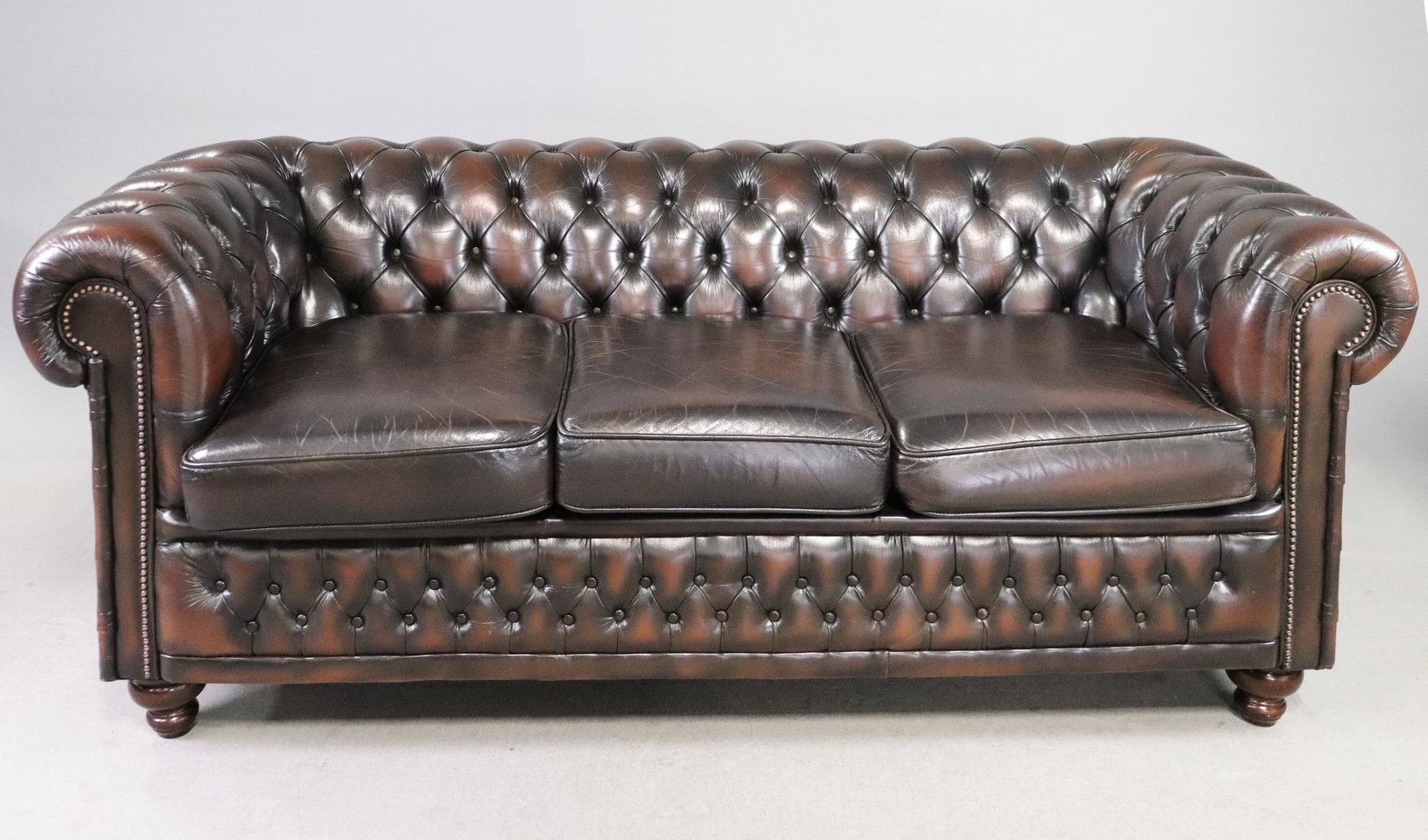 British Chesterfield Brown Leather Three Seater Sofa (1 of 6)