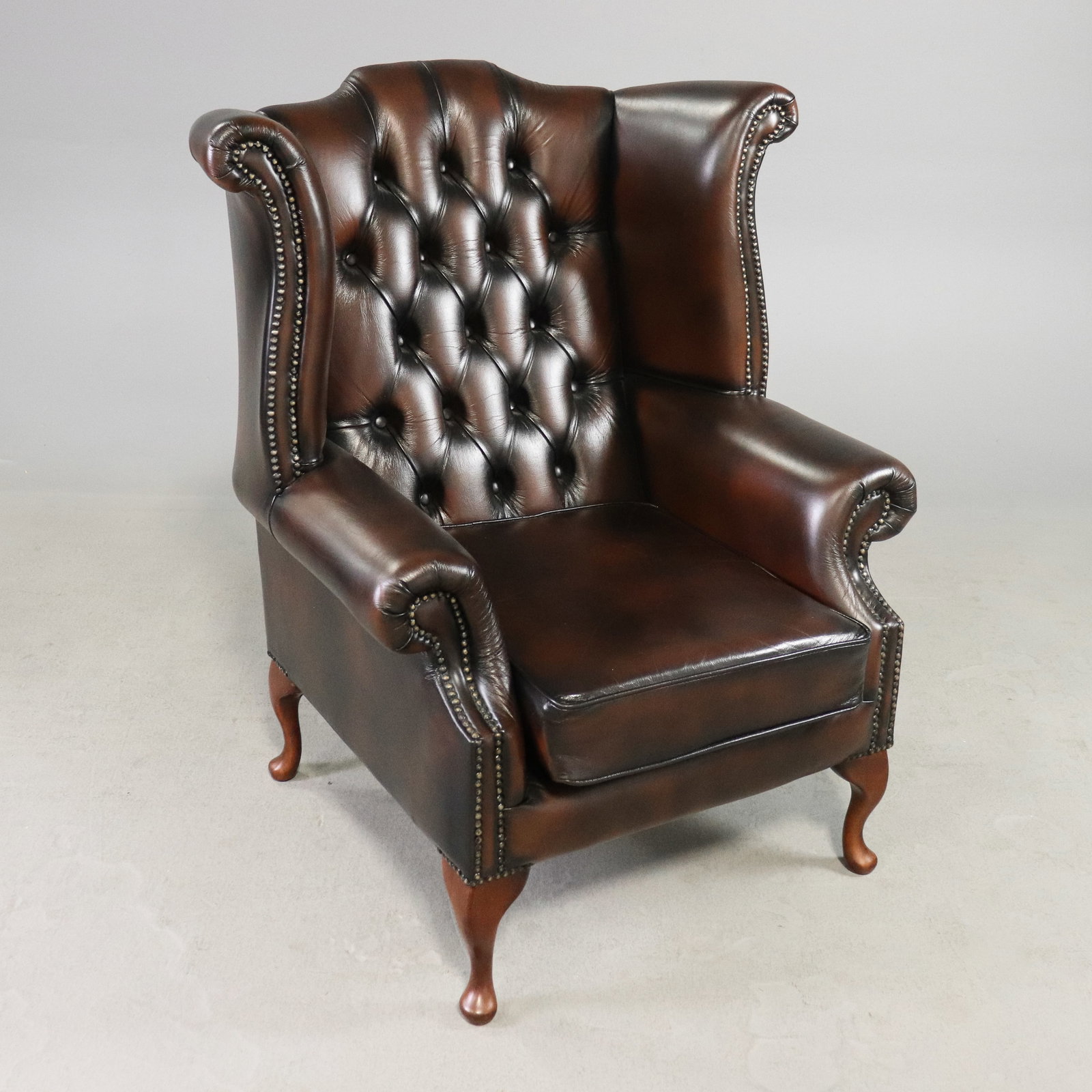 British Brown Leather Chesterfield Wing Back Chair (1 of 5)